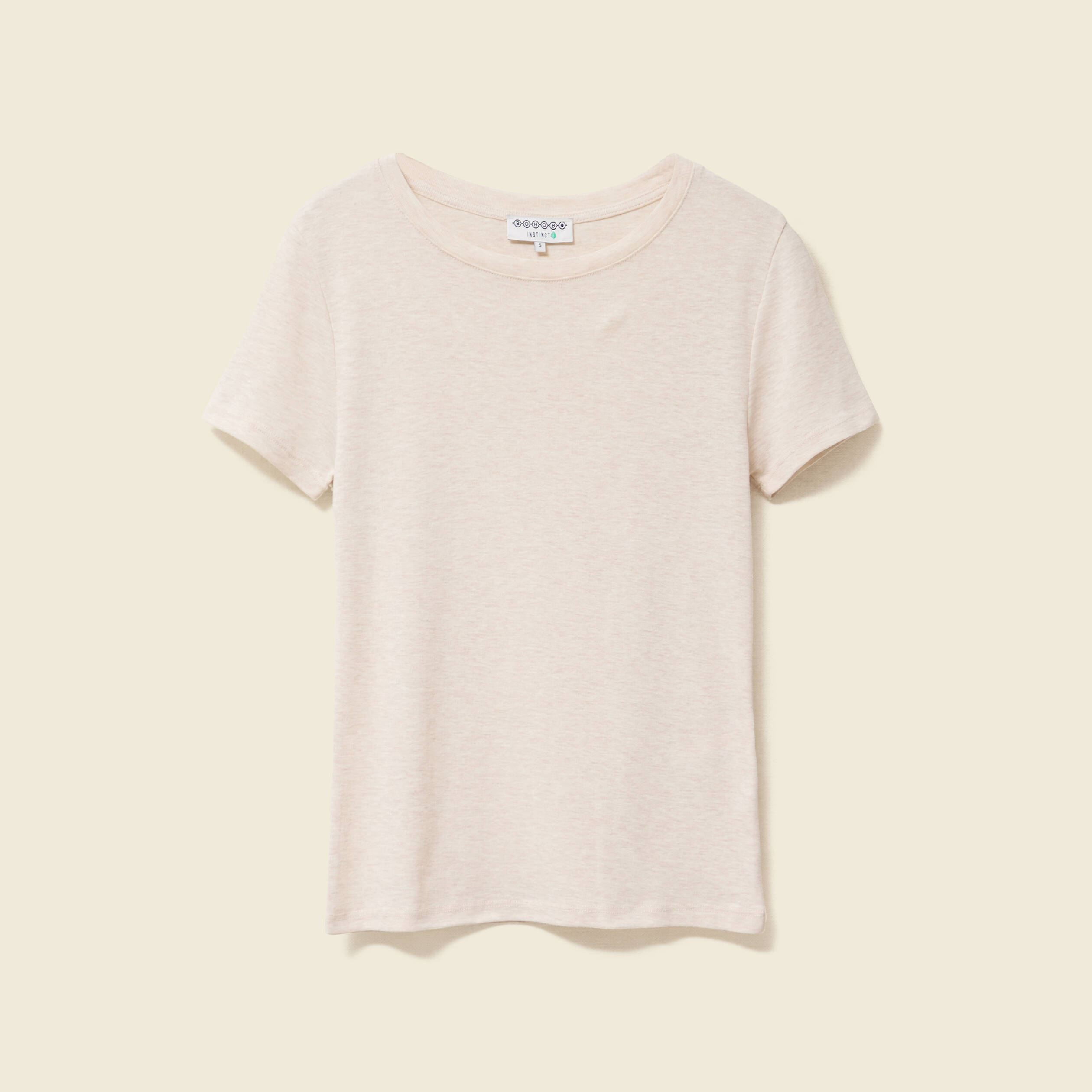Short cintré manches courtes col rond beige femme