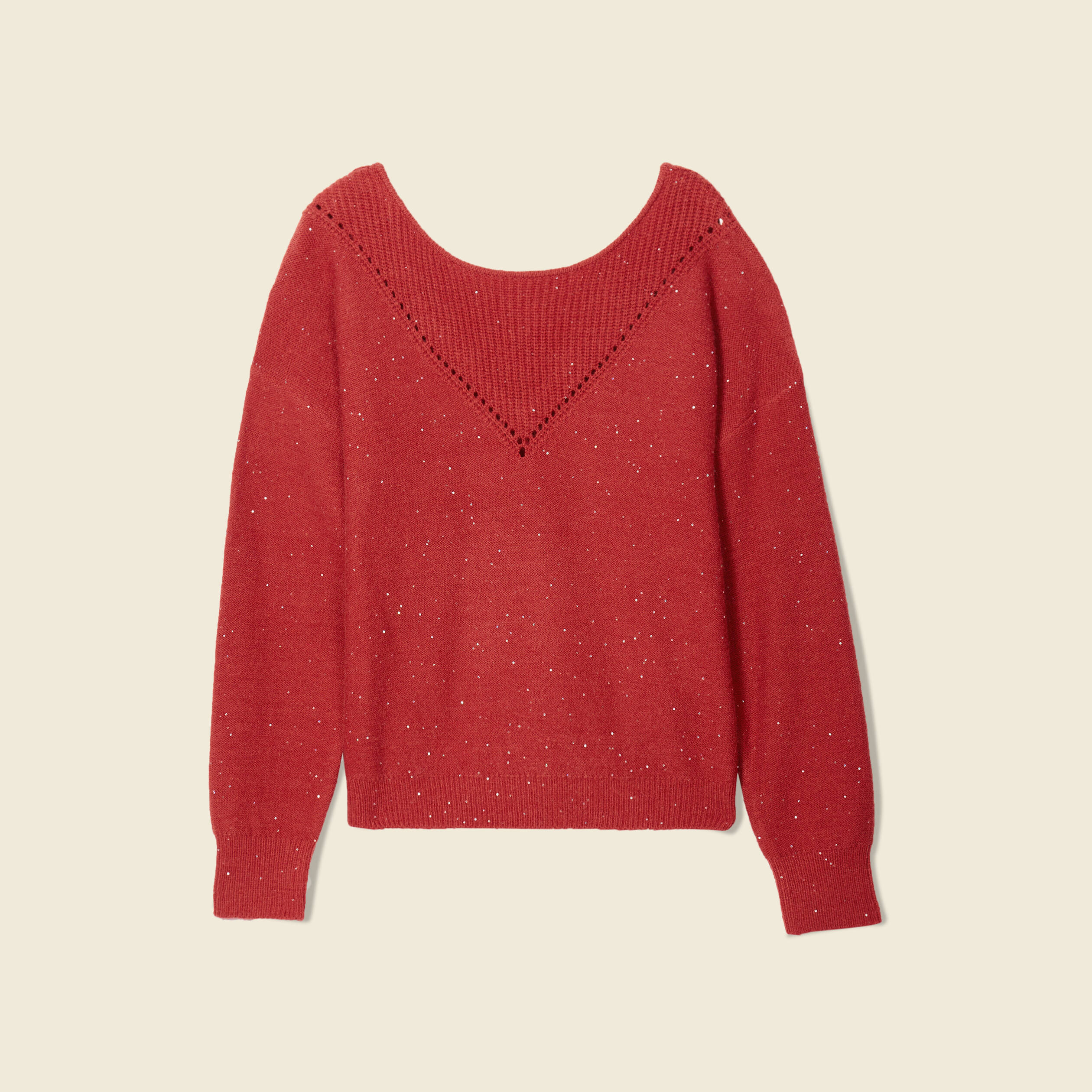 Pull fantaisie reliefée manches longues Femme ROUGE Synthétique