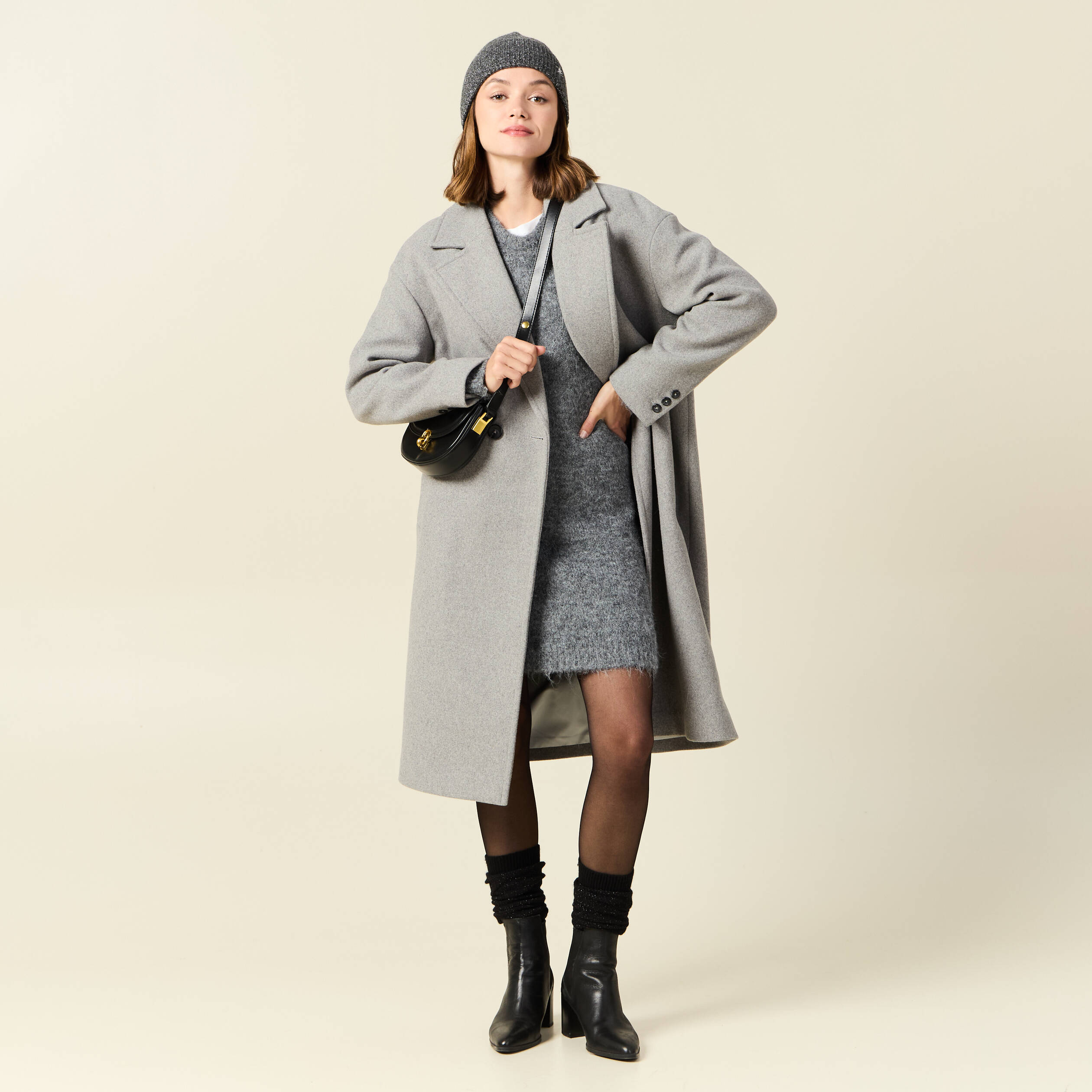 robe pull droite avec boutons gris clair femme Robe pull droite avec boutons gris clair femme