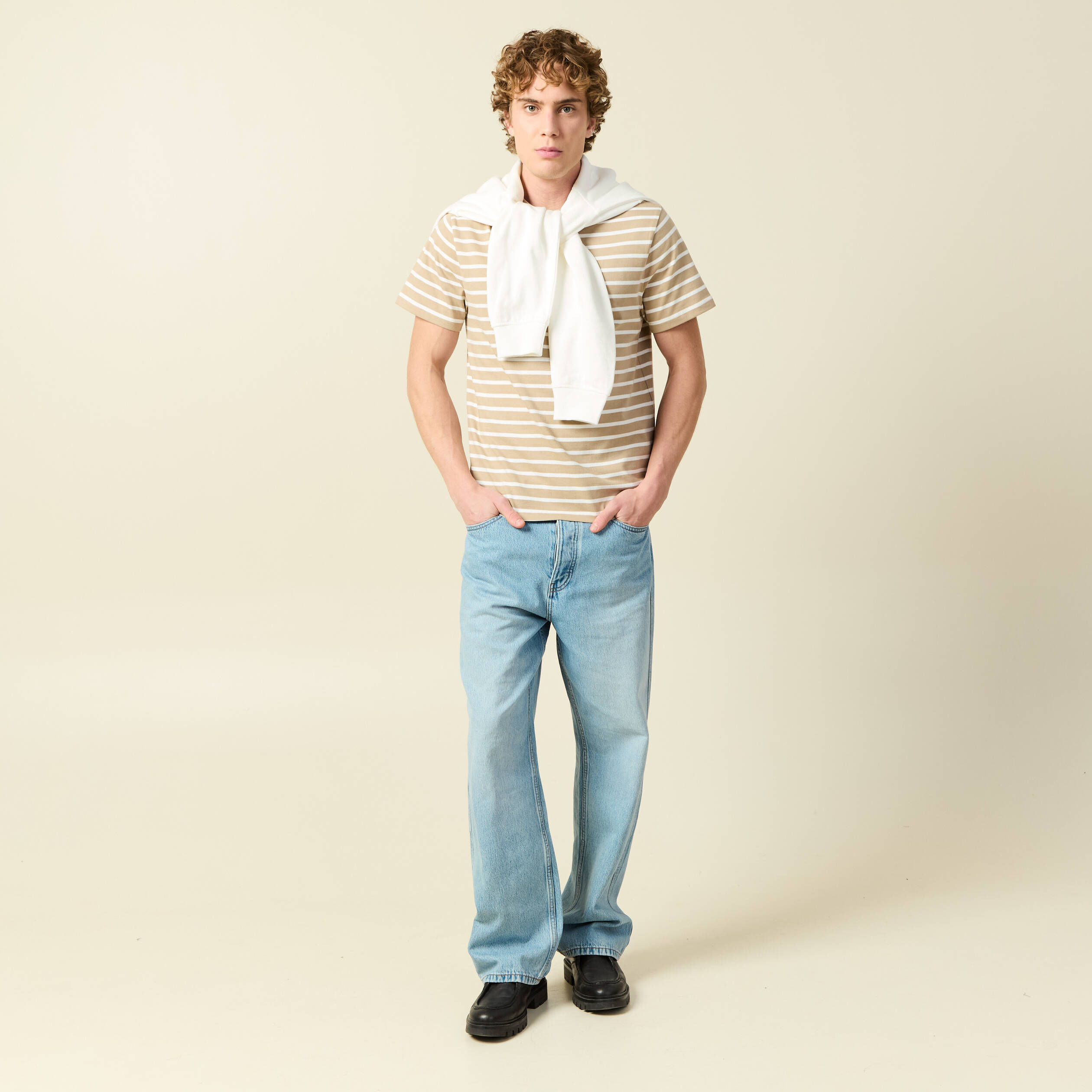 T-shirt en coton manches courtes beige homme