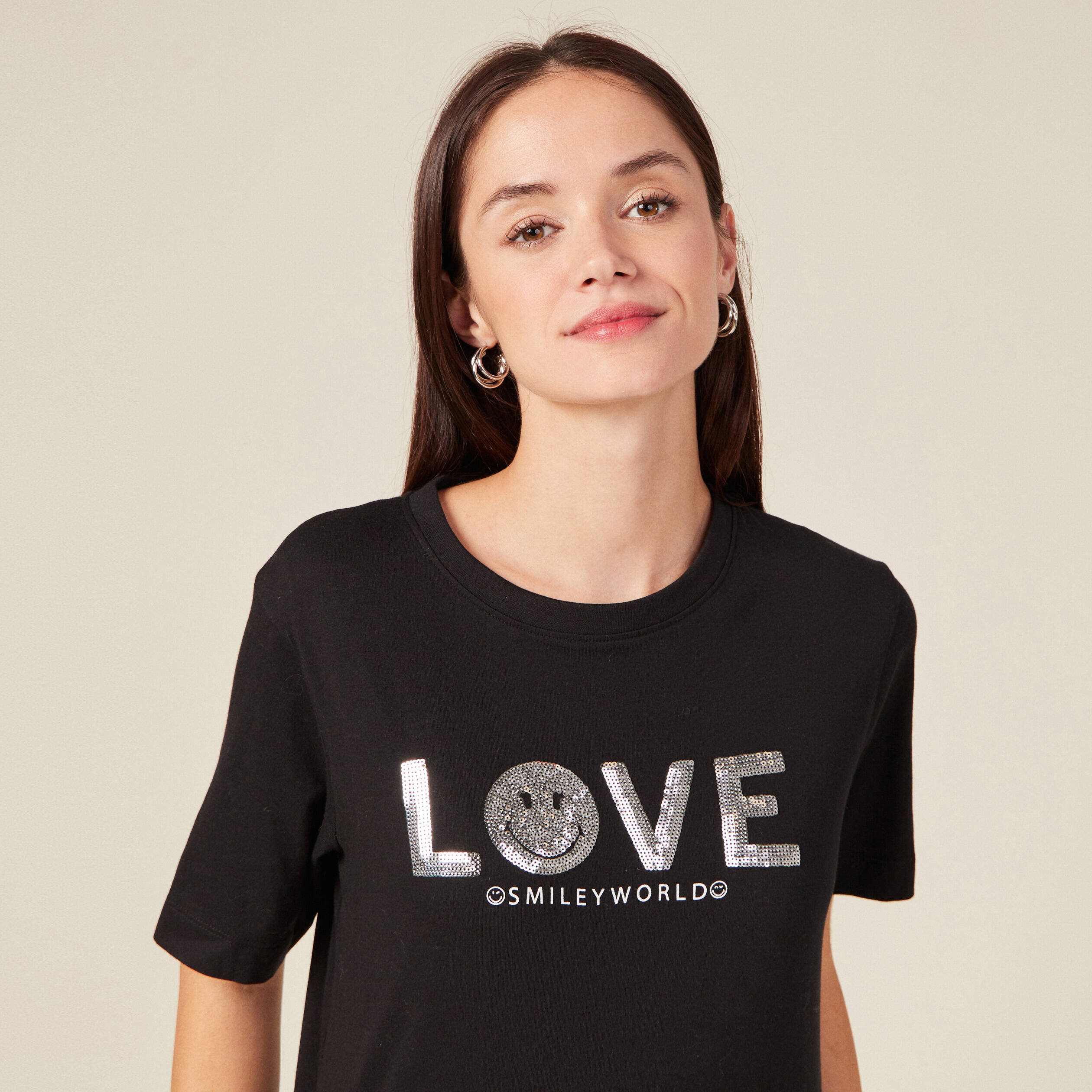 t shirt smileyworld noir femme T-shirt SmileyWorld noir femme