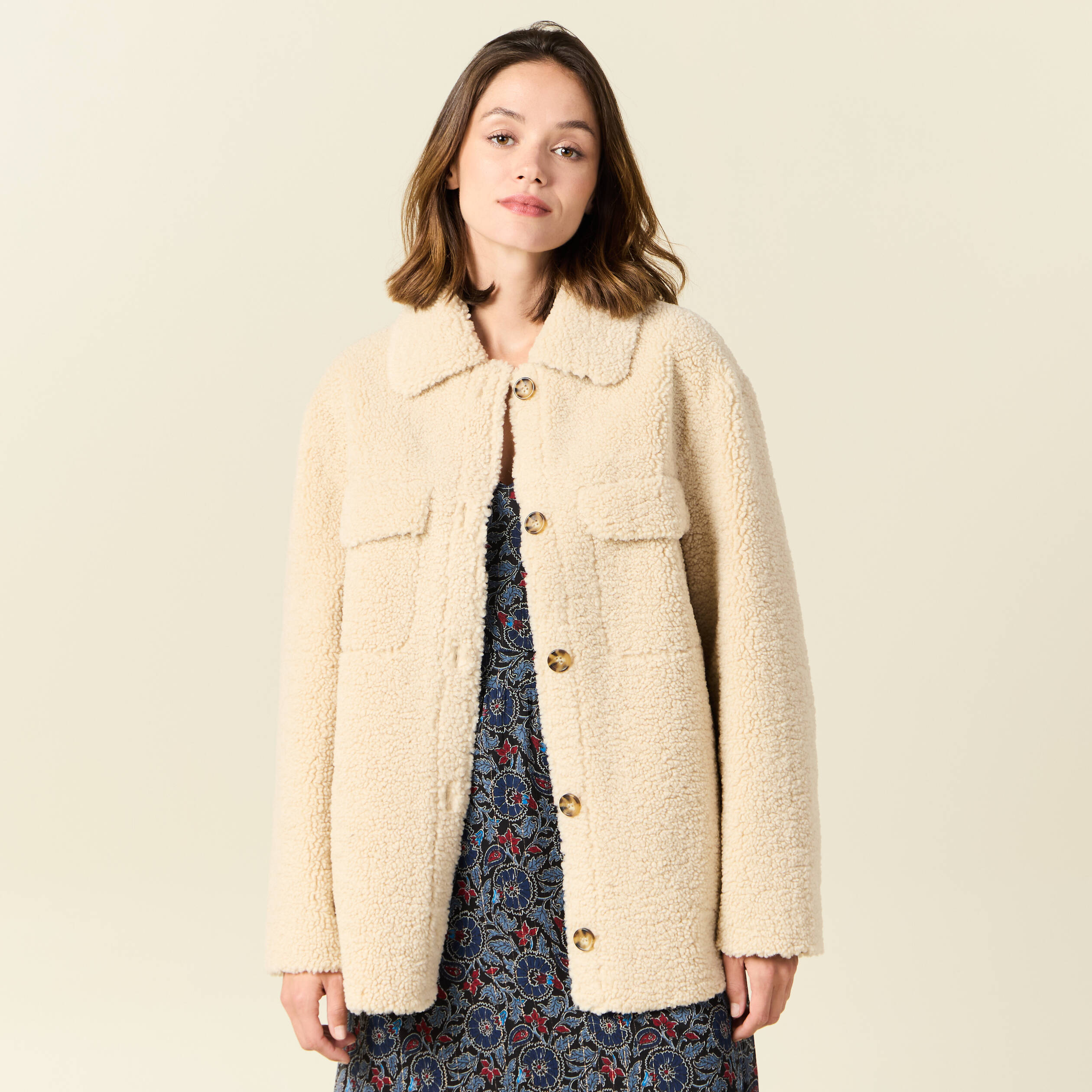 manteau surchemise droit creme femme Manteau surchemise droit creme femme