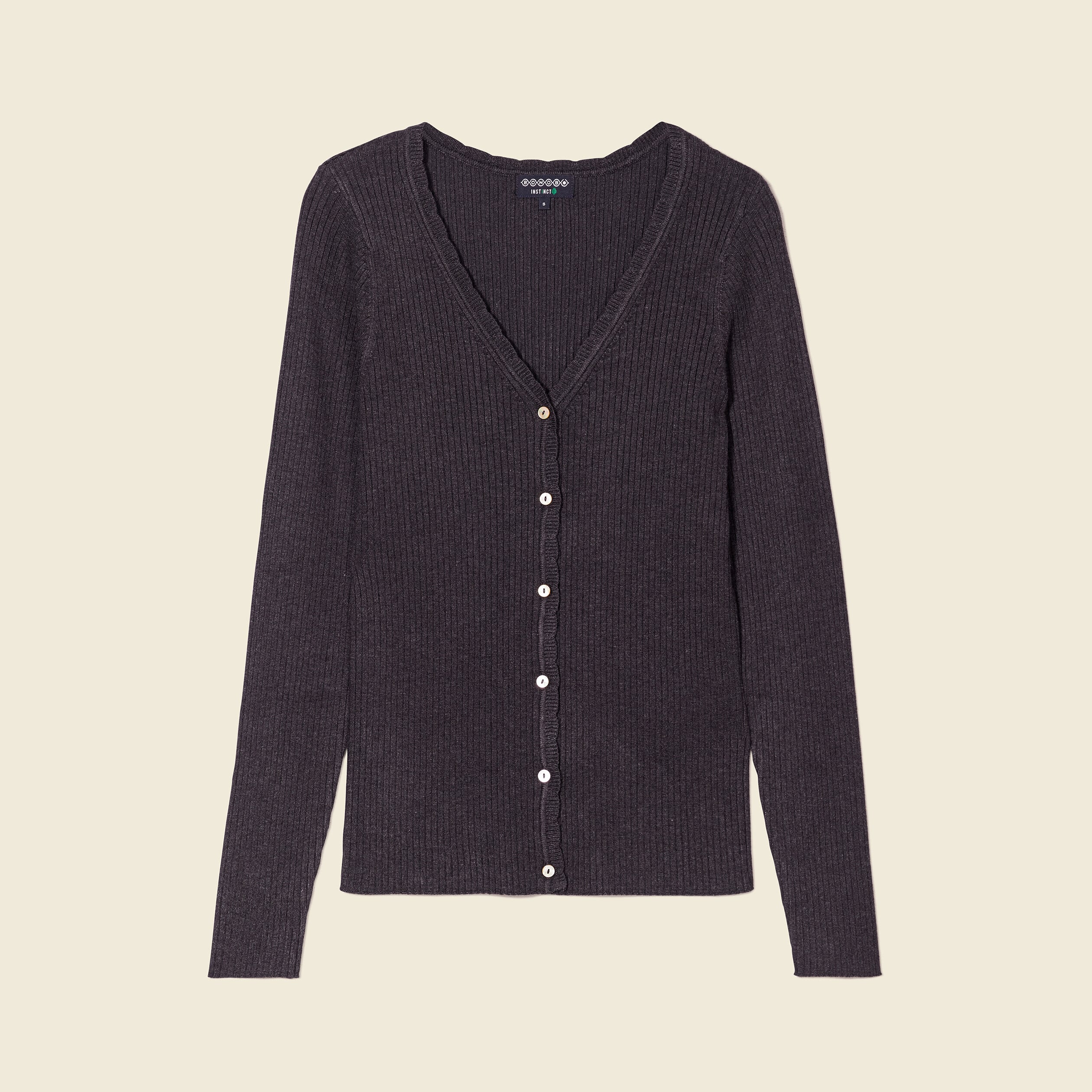 Gilet manches longues col v gris fonc&eacute; femme