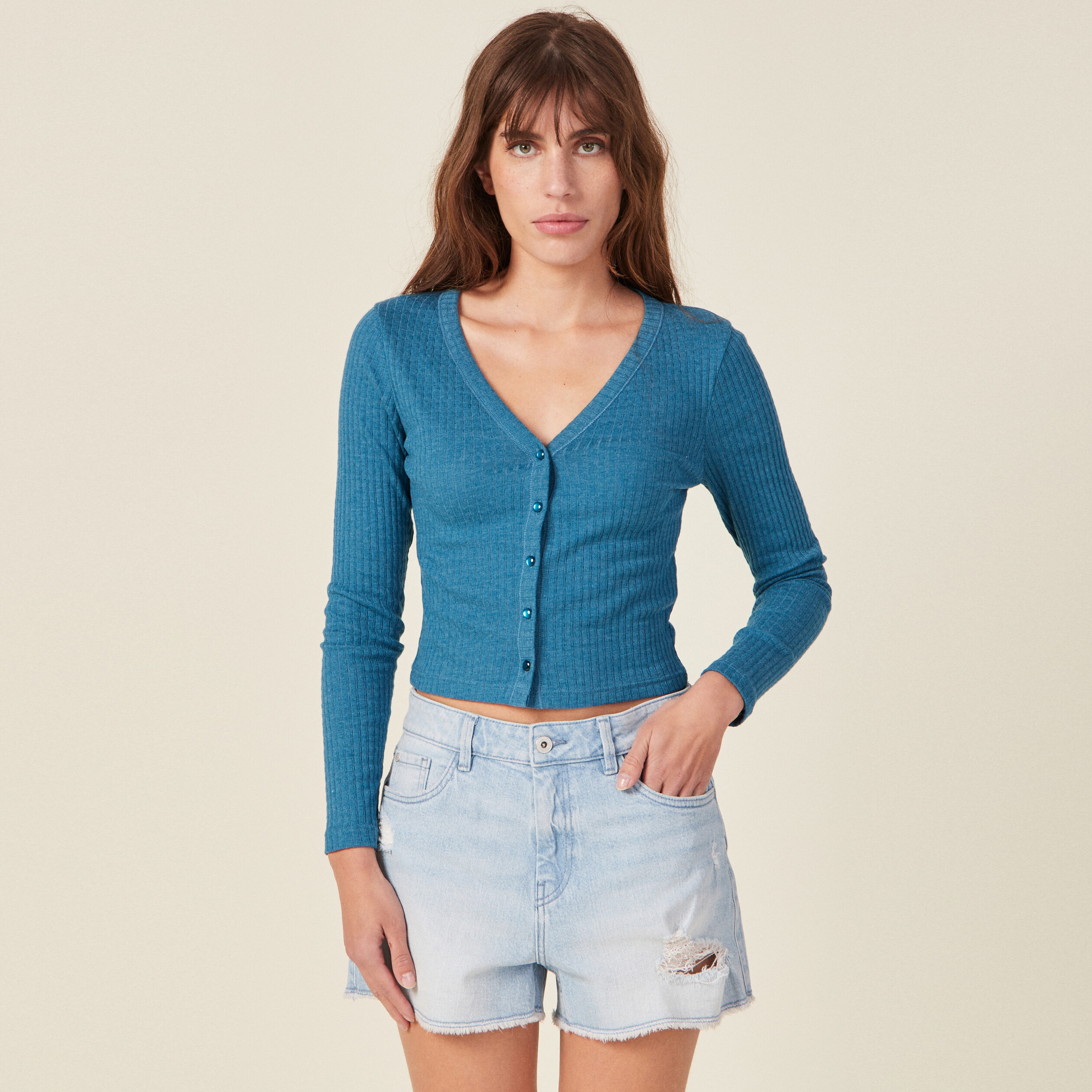 T shirt manche longue boutonné femme cheap