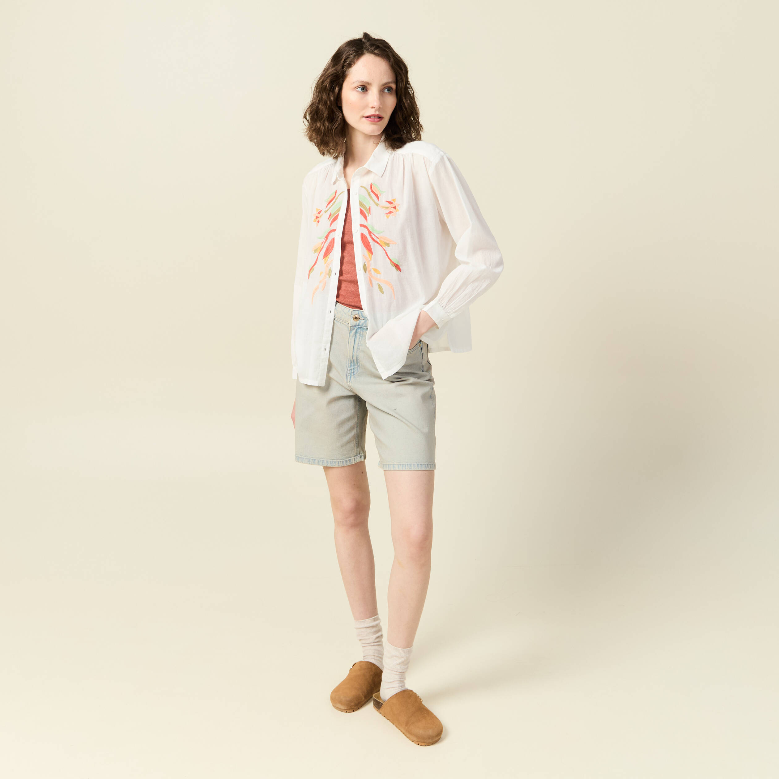 chemise manches longues ecru femme Chemise manches longues ecru femme