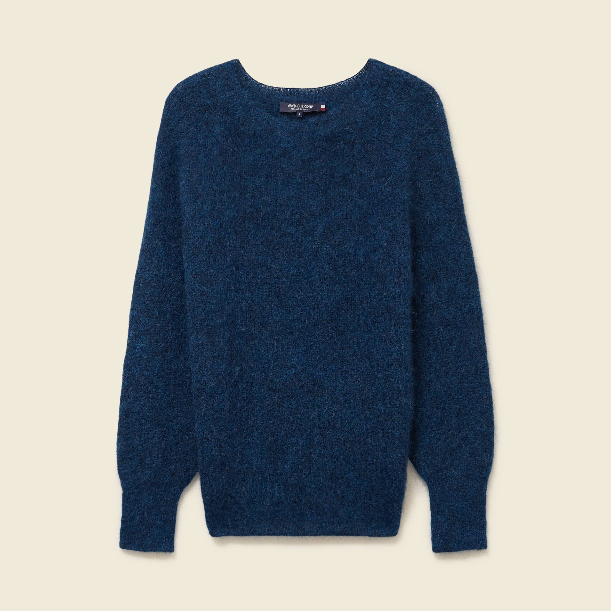 Pull manches longues col rond bleu canard femme