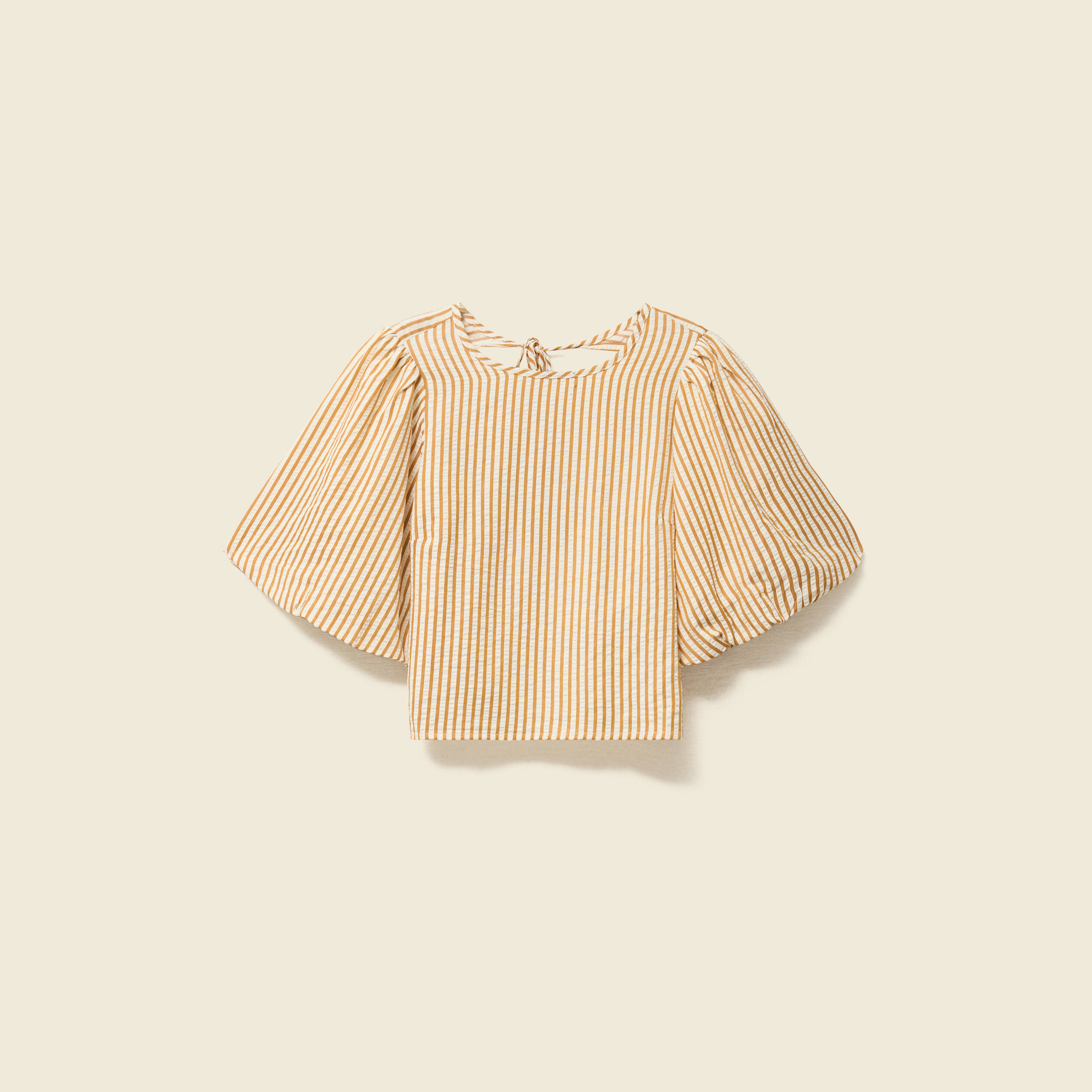 Blouse droite courte manches coude beige moyen femme