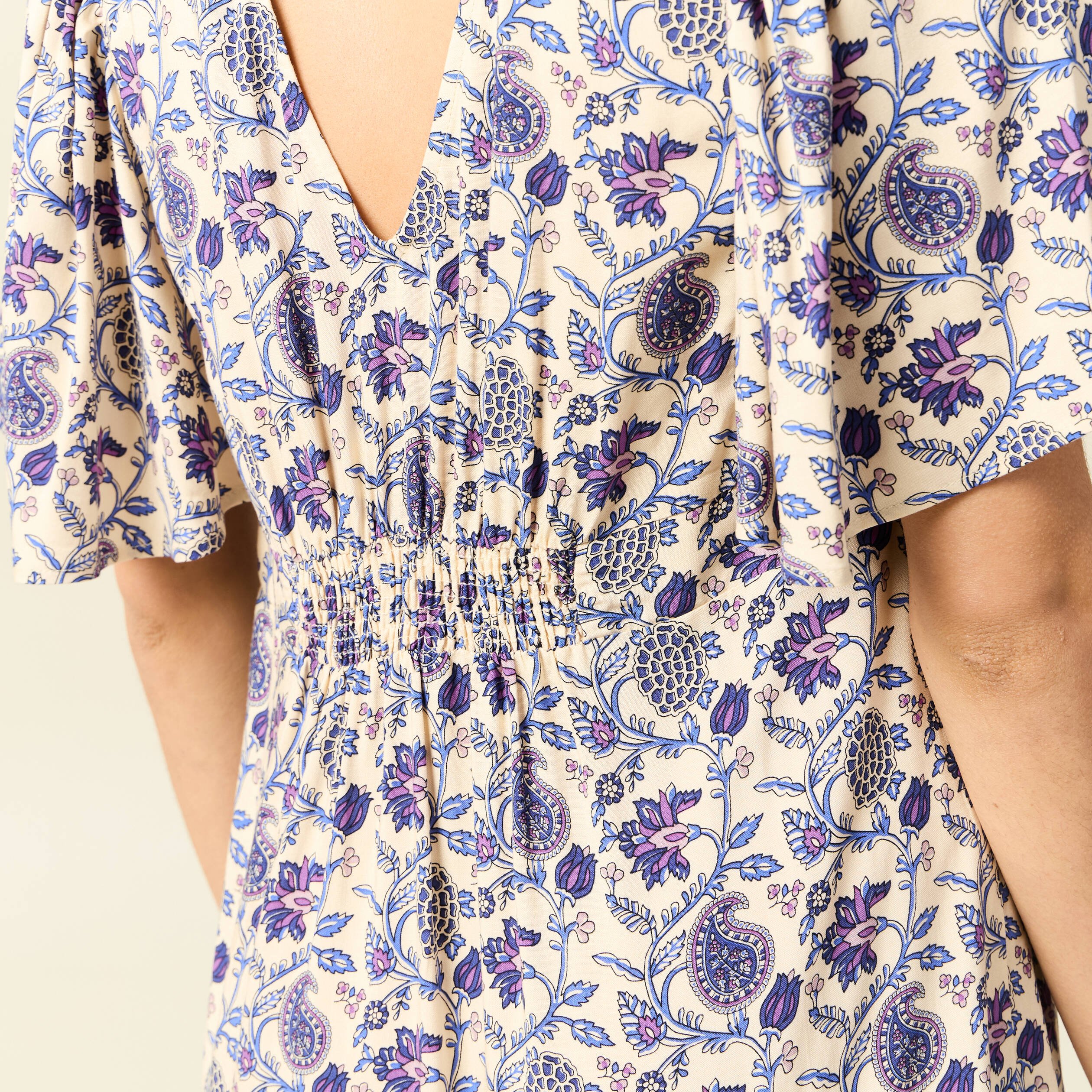 robe col v manches courtes bleu femme Robe col V manches courtes bleu femme