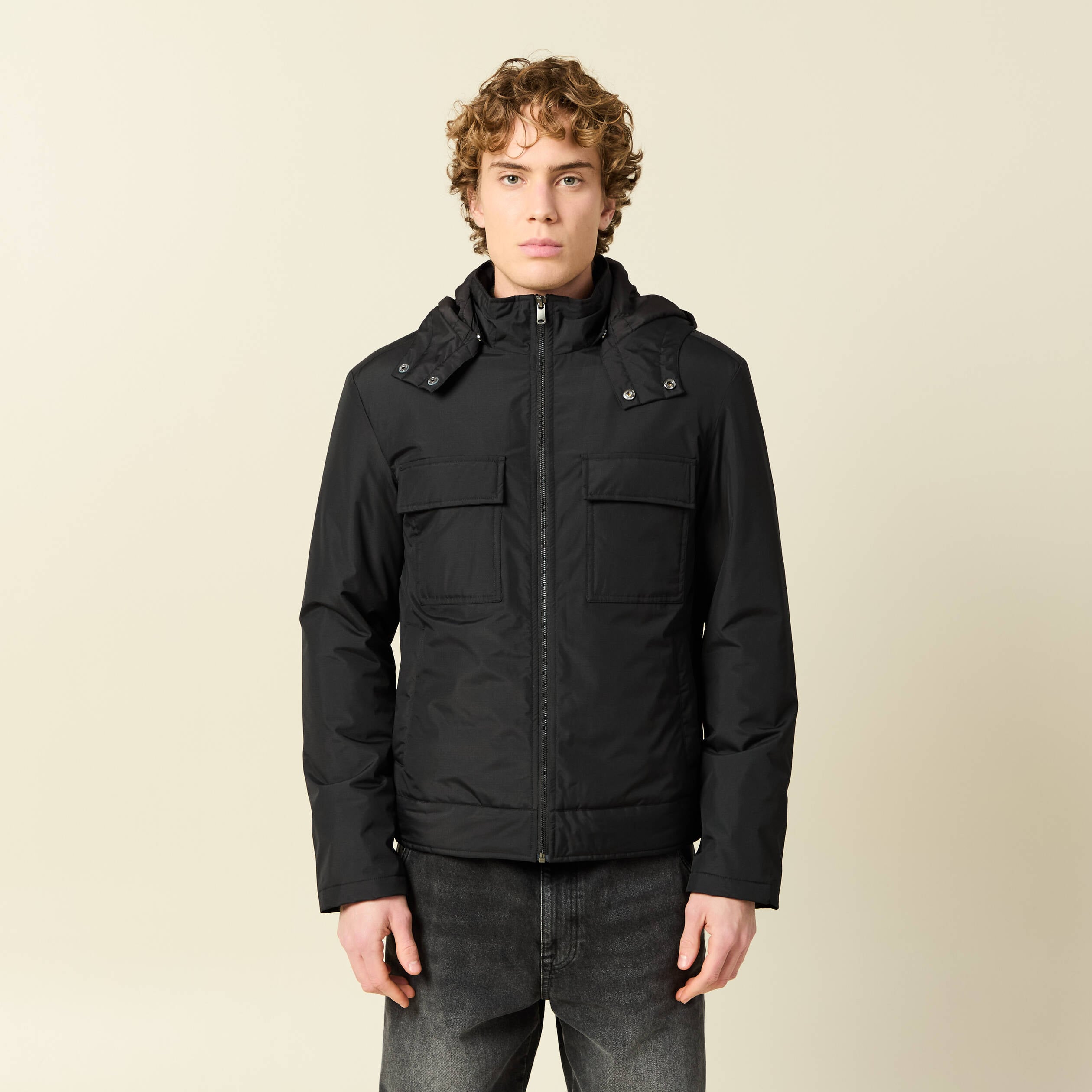 Blouson capuche doublure noir homme