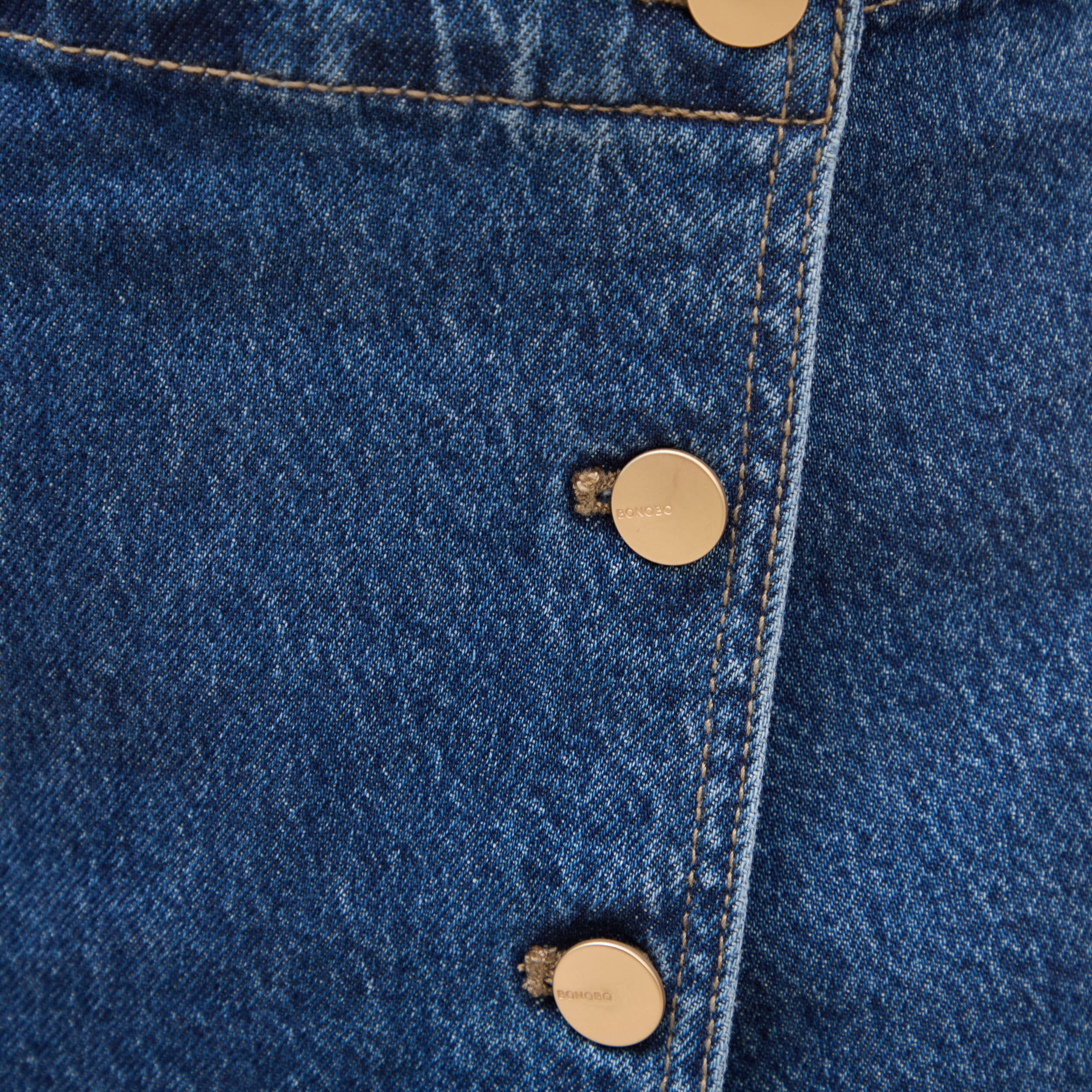 Jupe-short taille haute en jeans denim stone femme