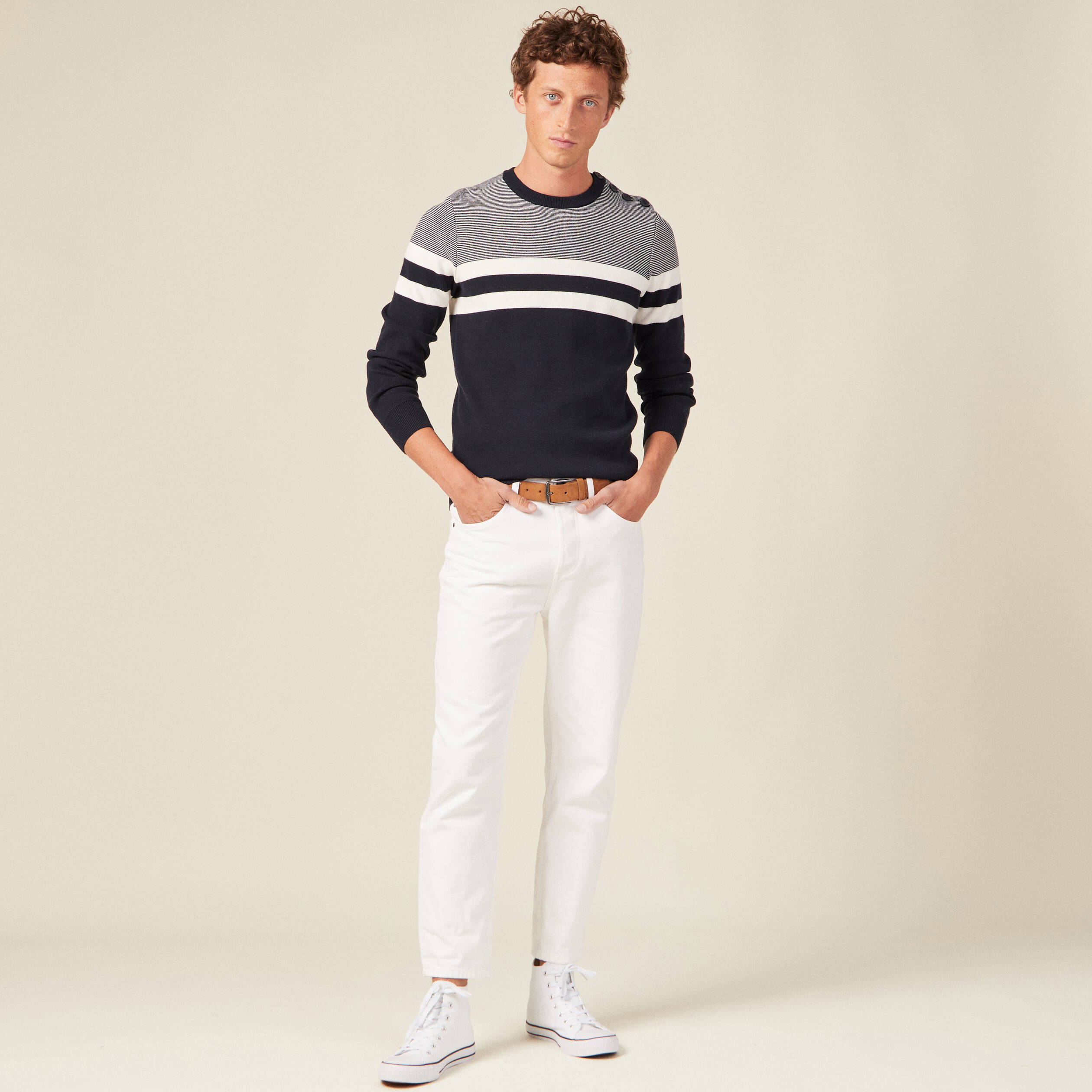 Pull manches longues bleu marine homme | Vibs