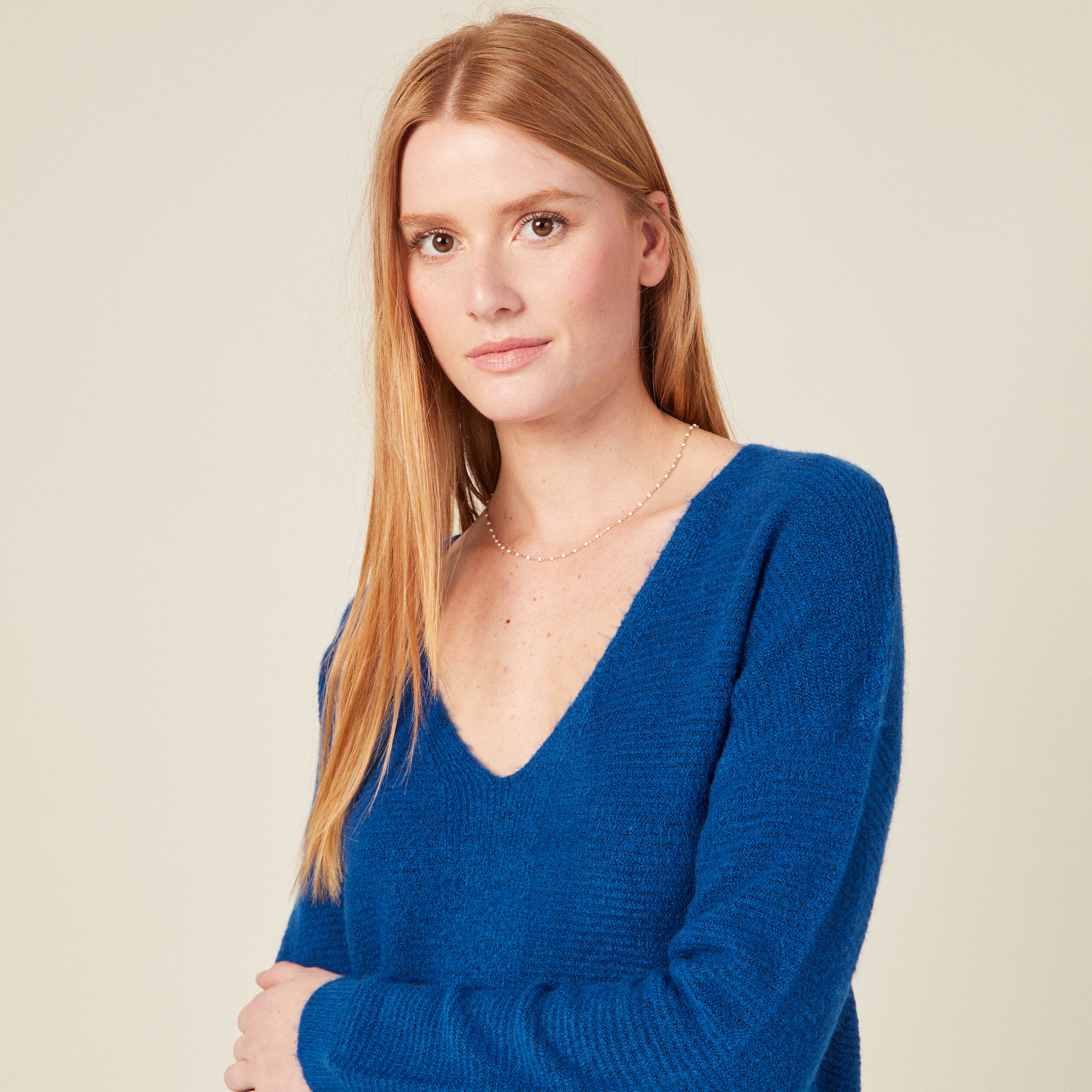 Pull manches longues bleu electrique femme