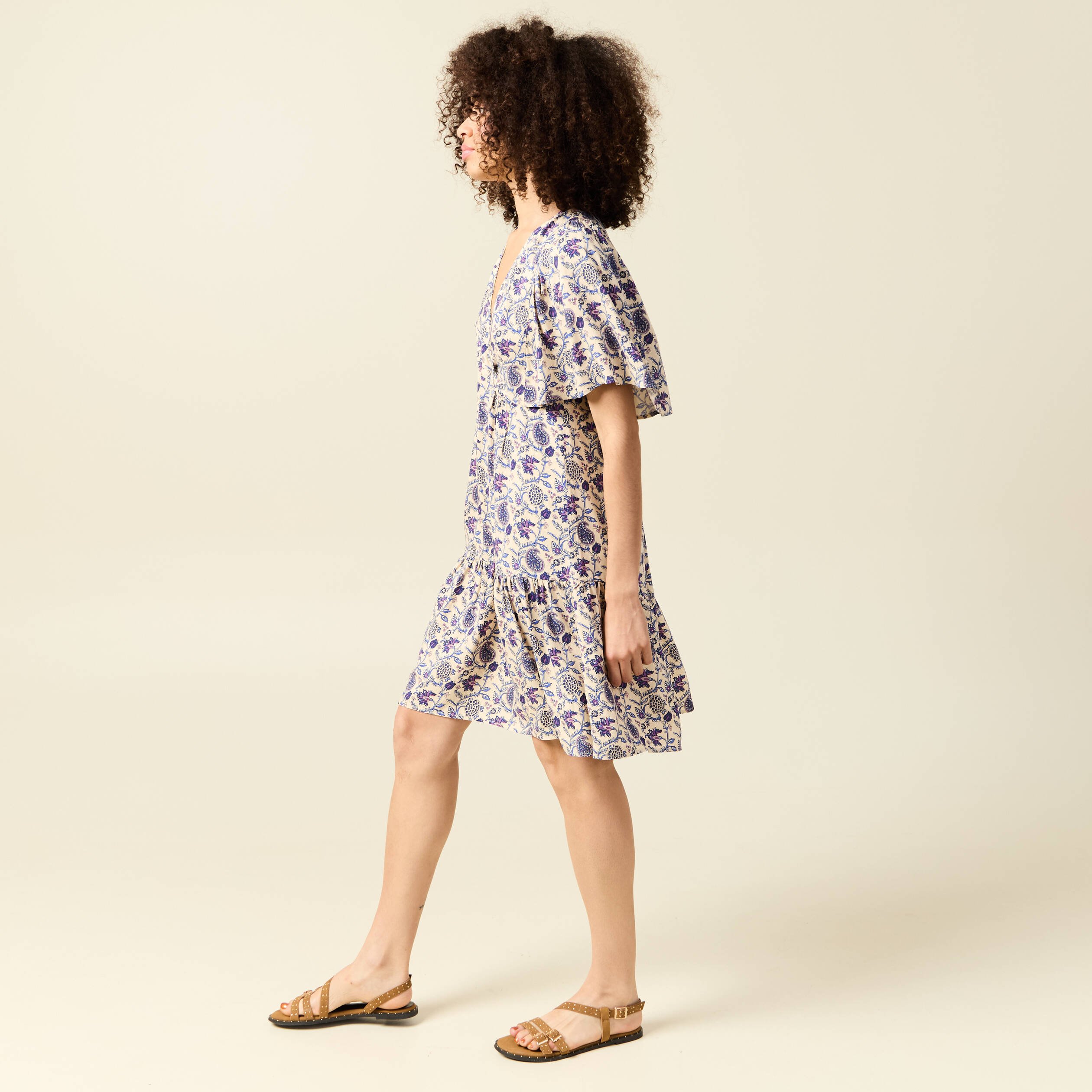 robe col v manches courtes bleu femme Robe col V manches courtes bleu femme