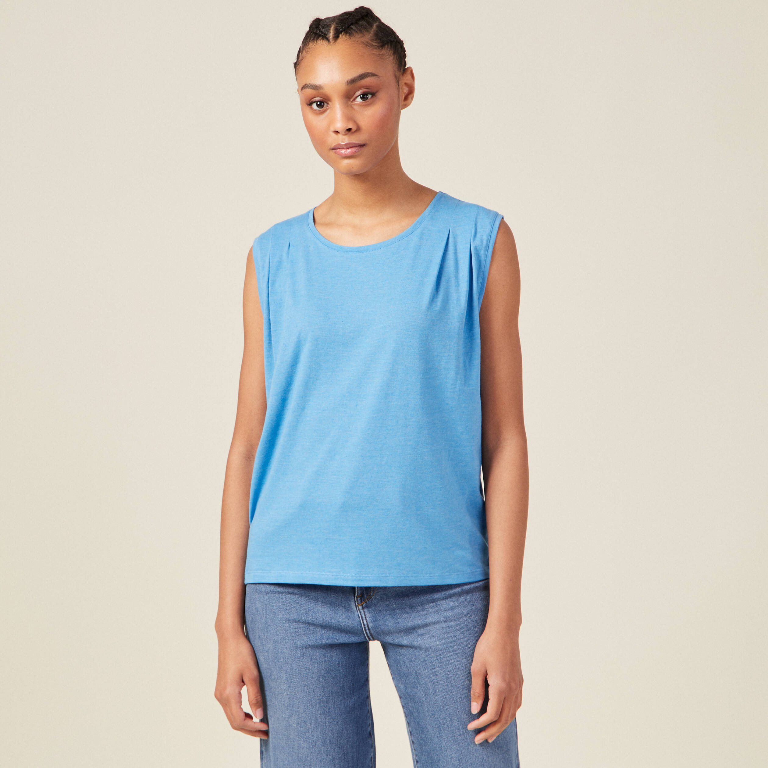 Débardeur bretelles larges bleu femme