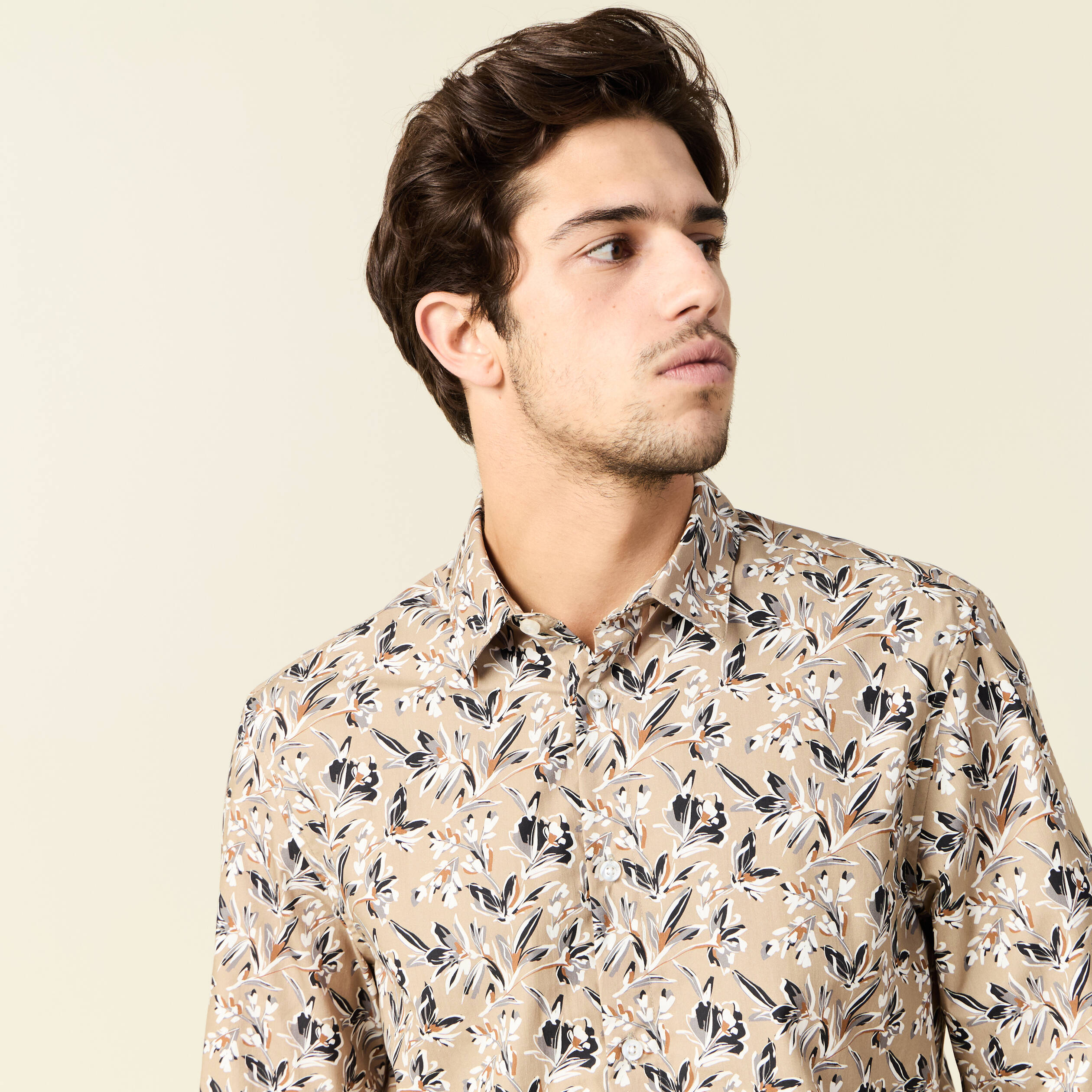 chemise a manches longues beige homme Chemise à manches longues beige homme
