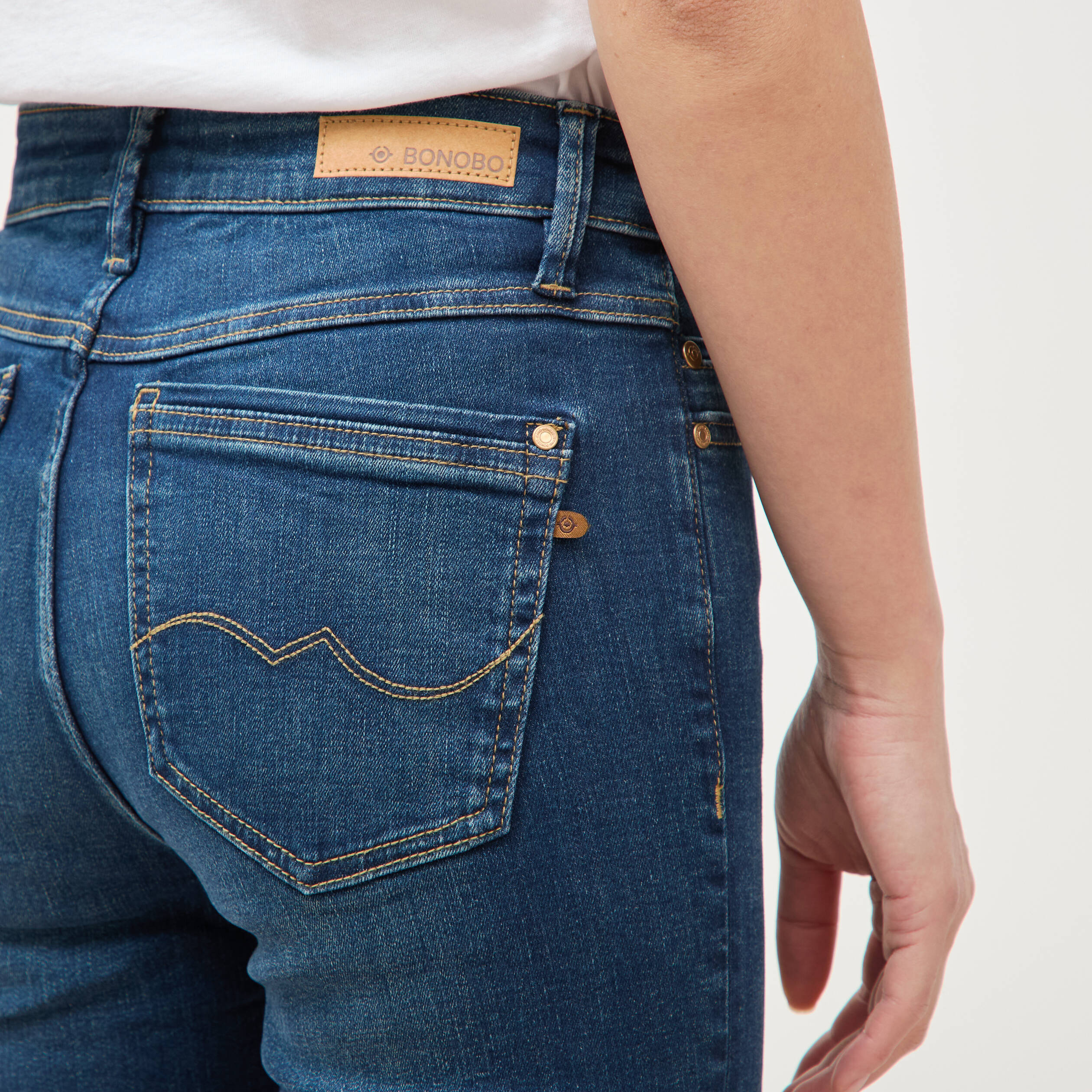 Jeans slim taille haute 7/8&egrave;me denim brut femme