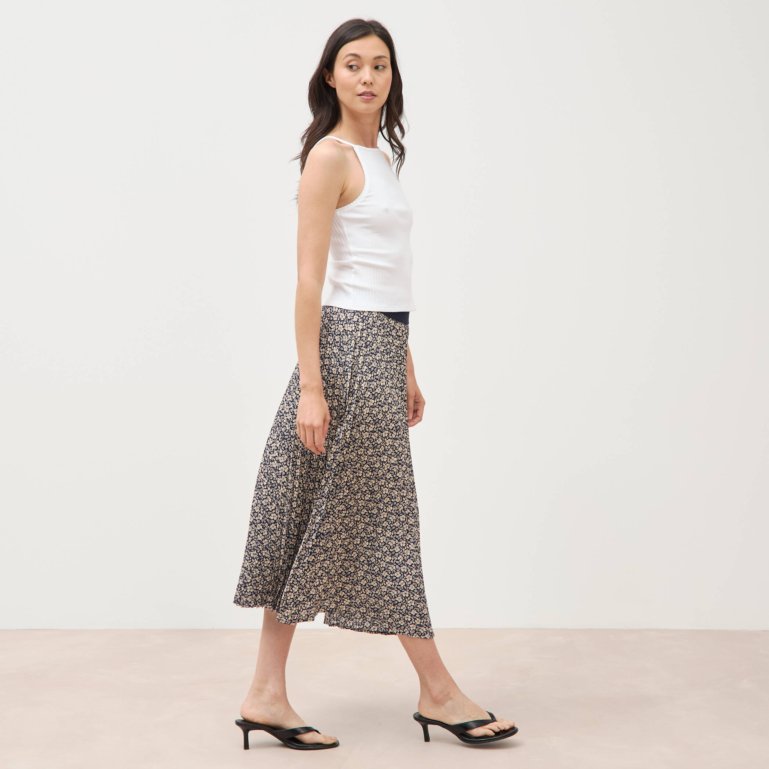 Jupe Réversible Aquascutum – Laine Rayée Bleu/crème – Taille 10 – Vintage