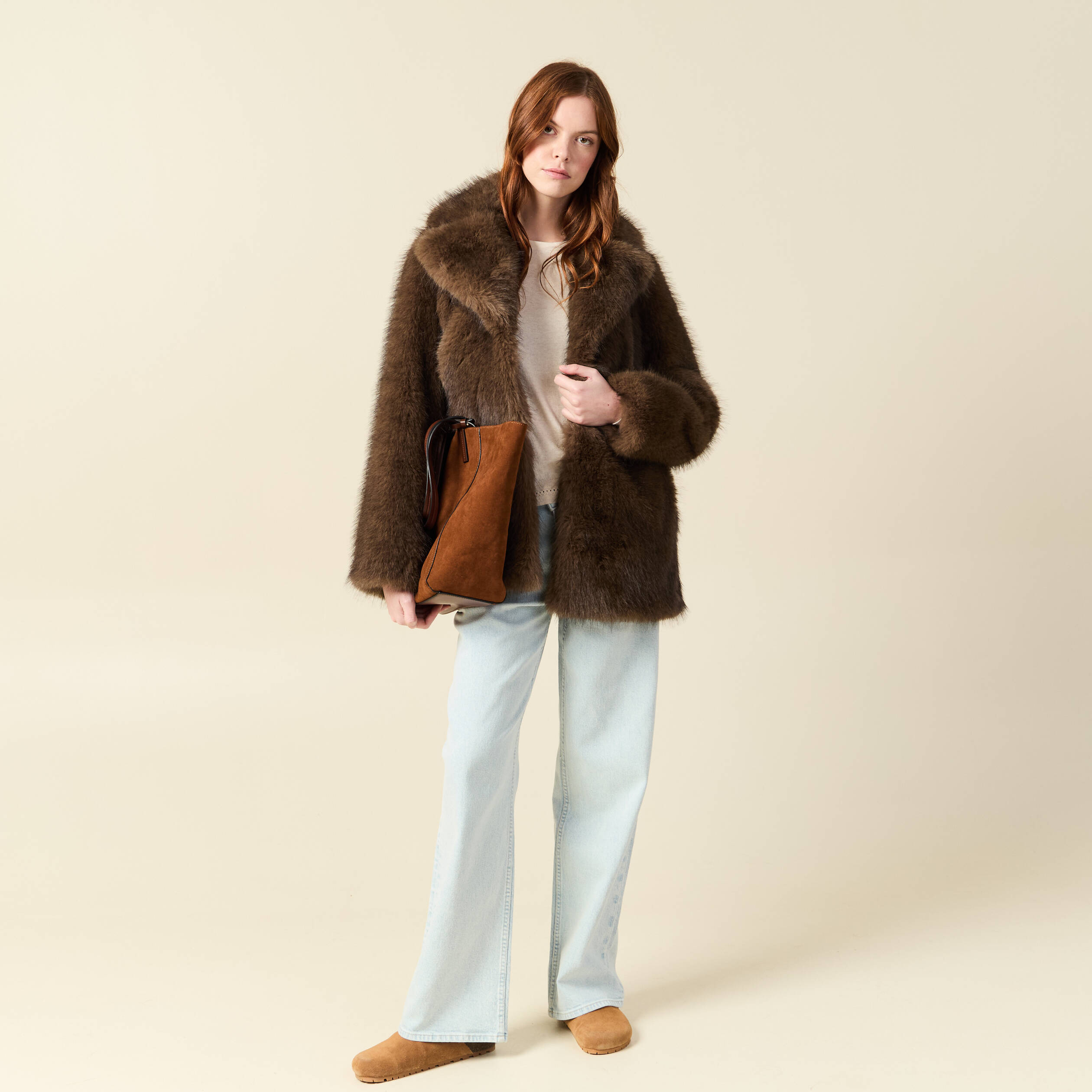 Jeans large taille haute denim snow bleu femme