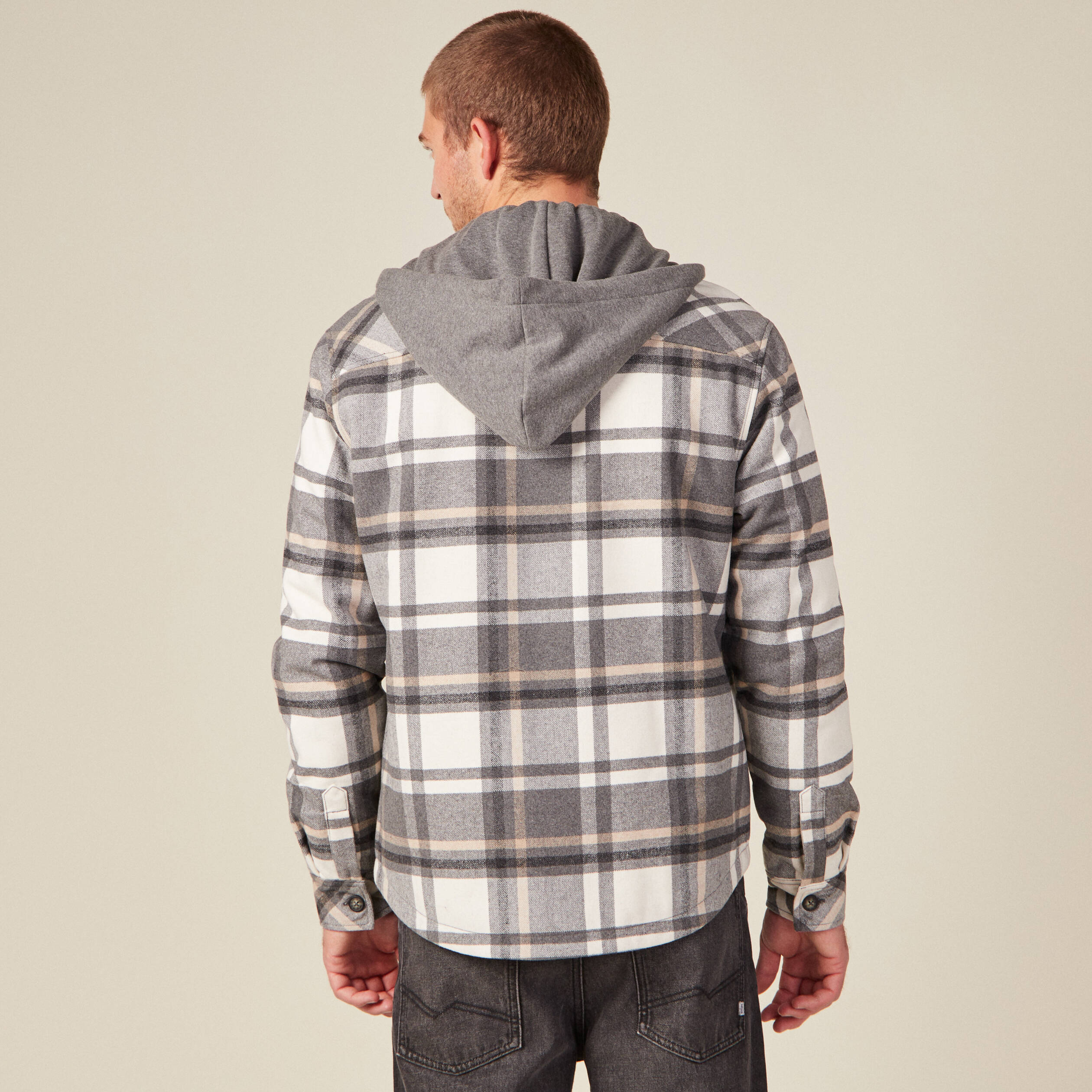 Surchemise &agrave; capuche manches longues gris fonc&eacute; homme
