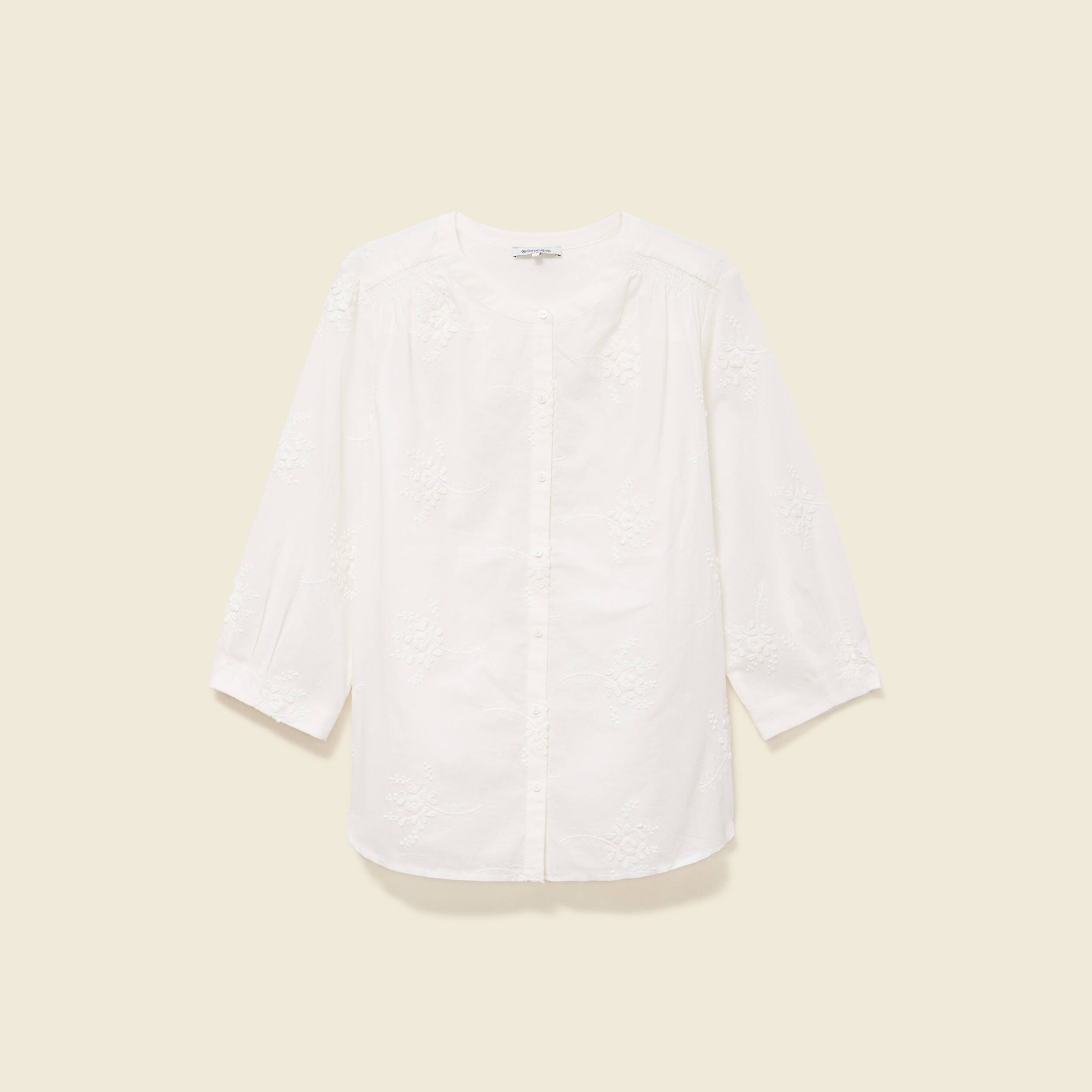 Chemise en coton manches 3/4 ecru femme