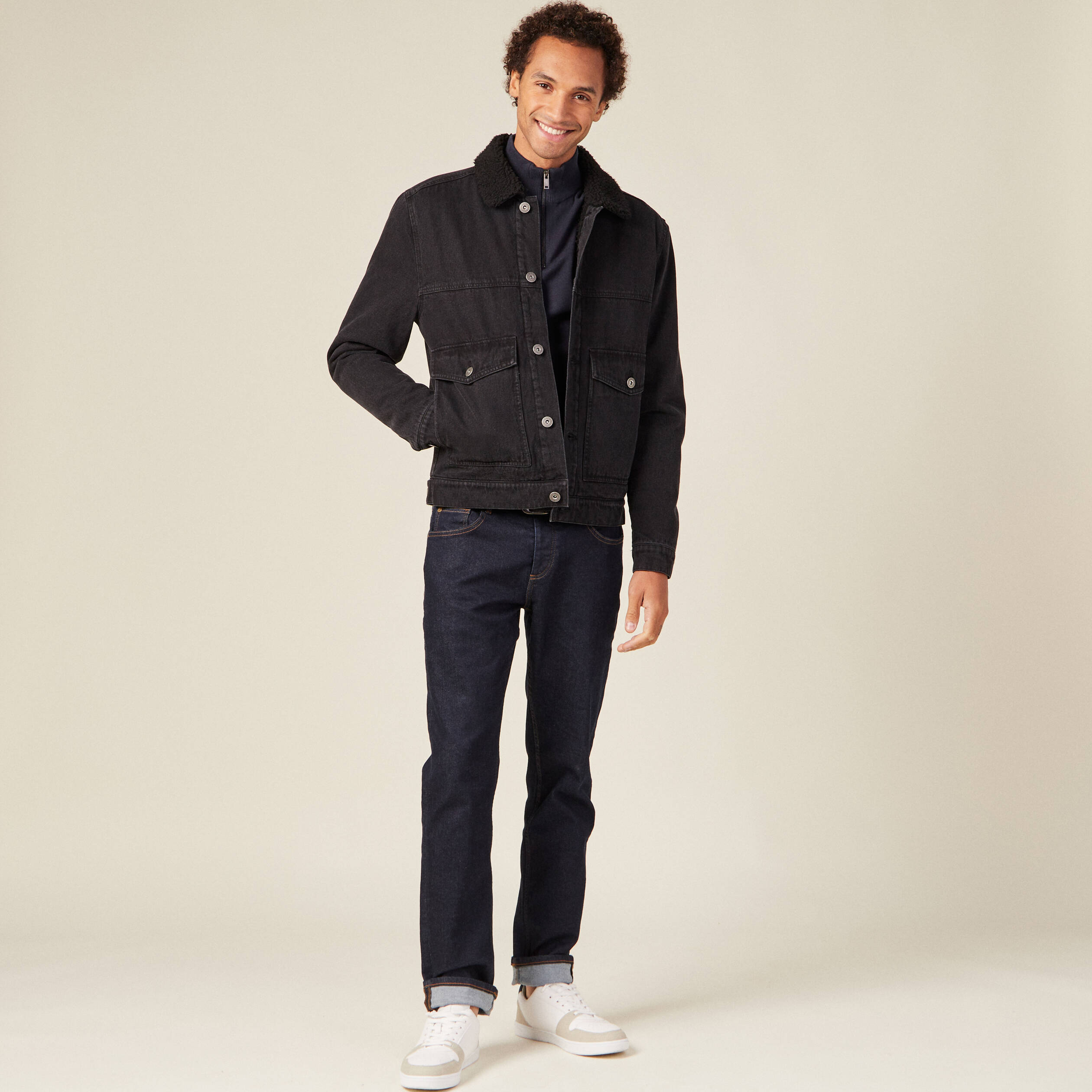 Pull manches longues bleu marine homme