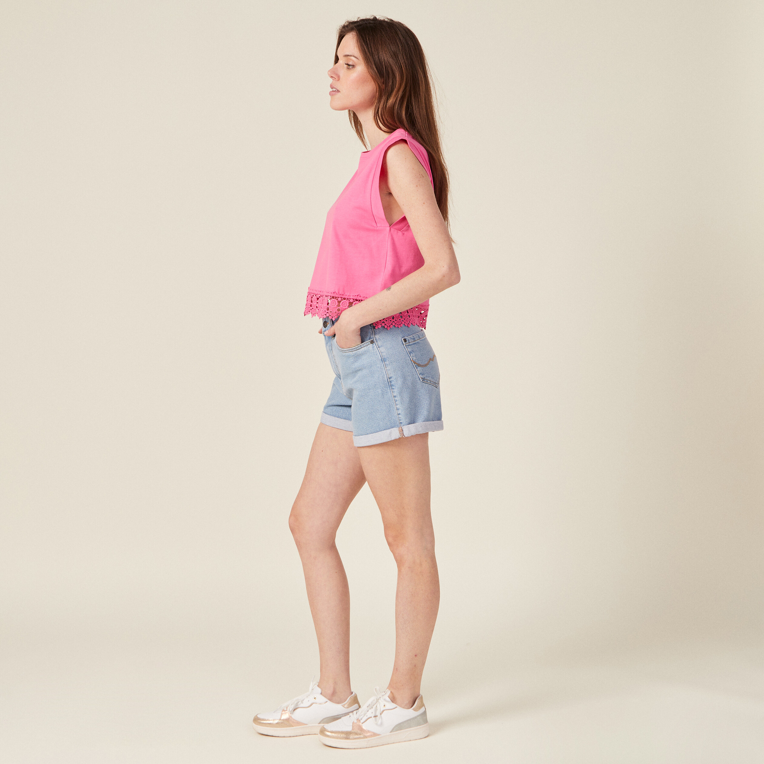 Débardeur bretelles larges rose fushia femme