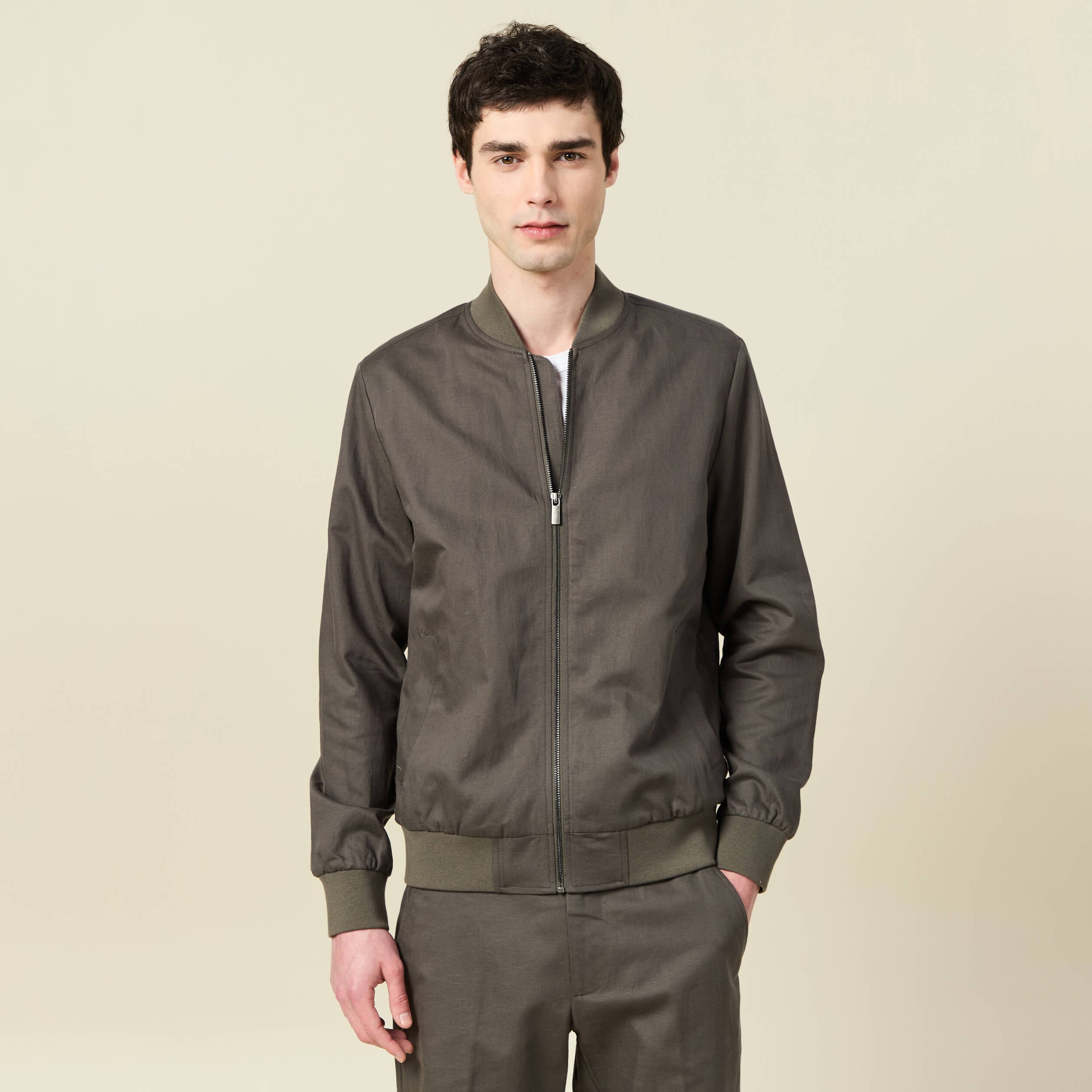 Blouson zipp&eacute; col teddy vert fonc&eacute; homme