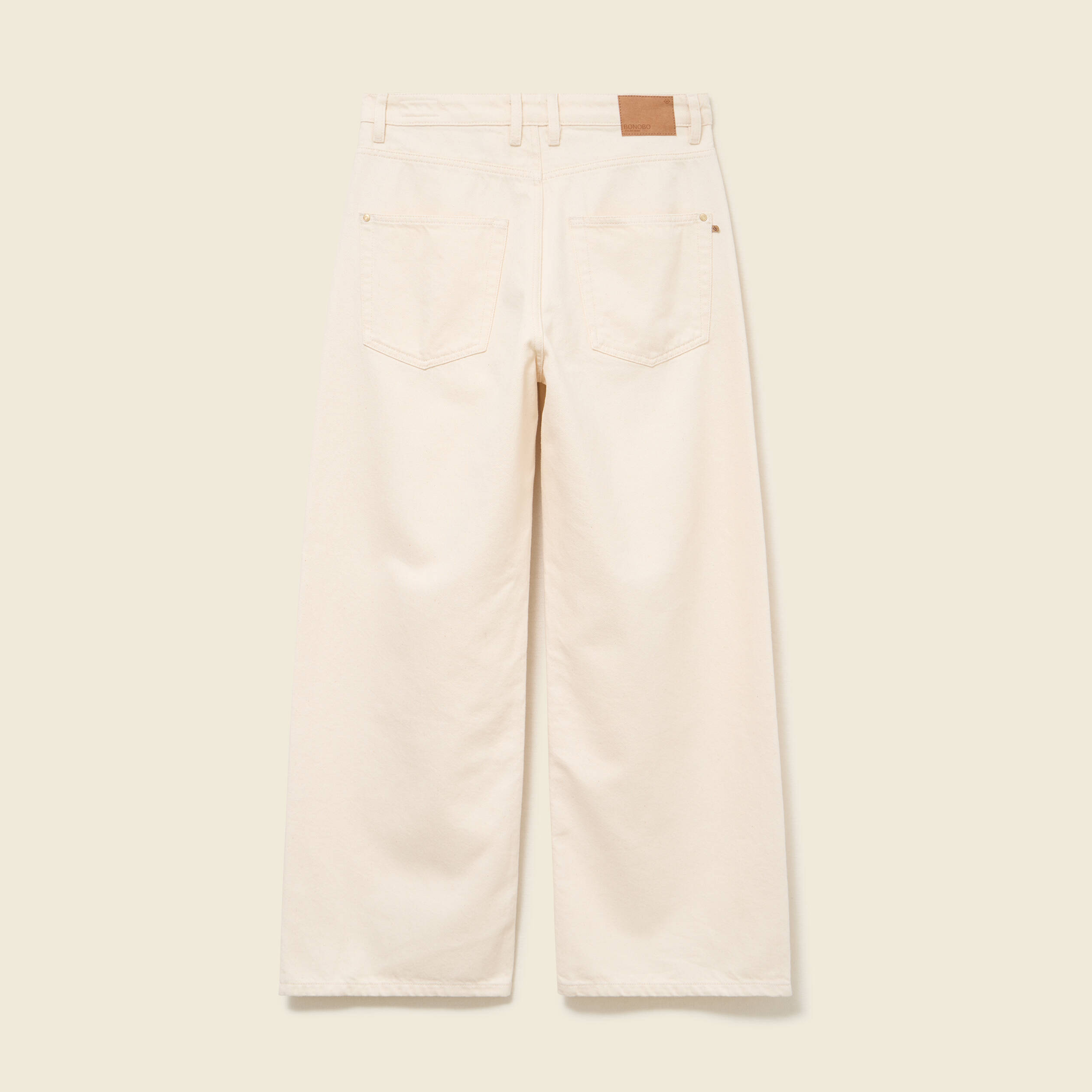 Jeans loose taille bascul&eacute;e ecru femme