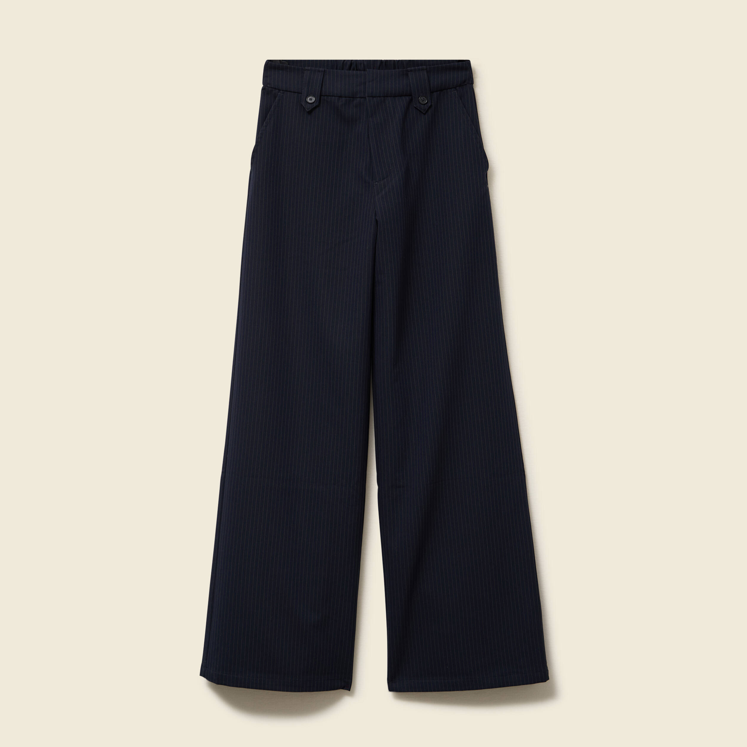 Pantalon large taille haute fluide bleu marine femme