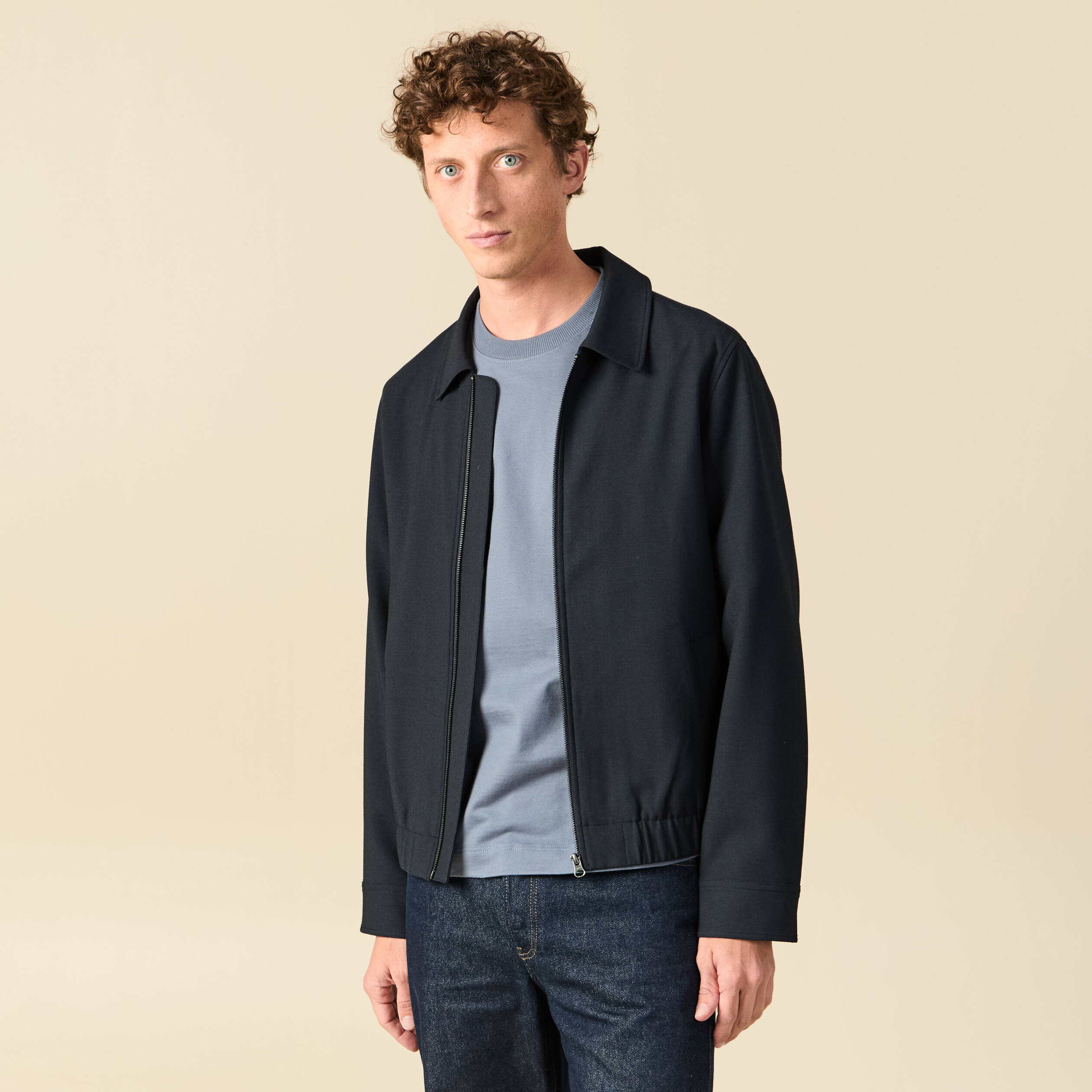 Blouson manches longues col classique bleu marine homme