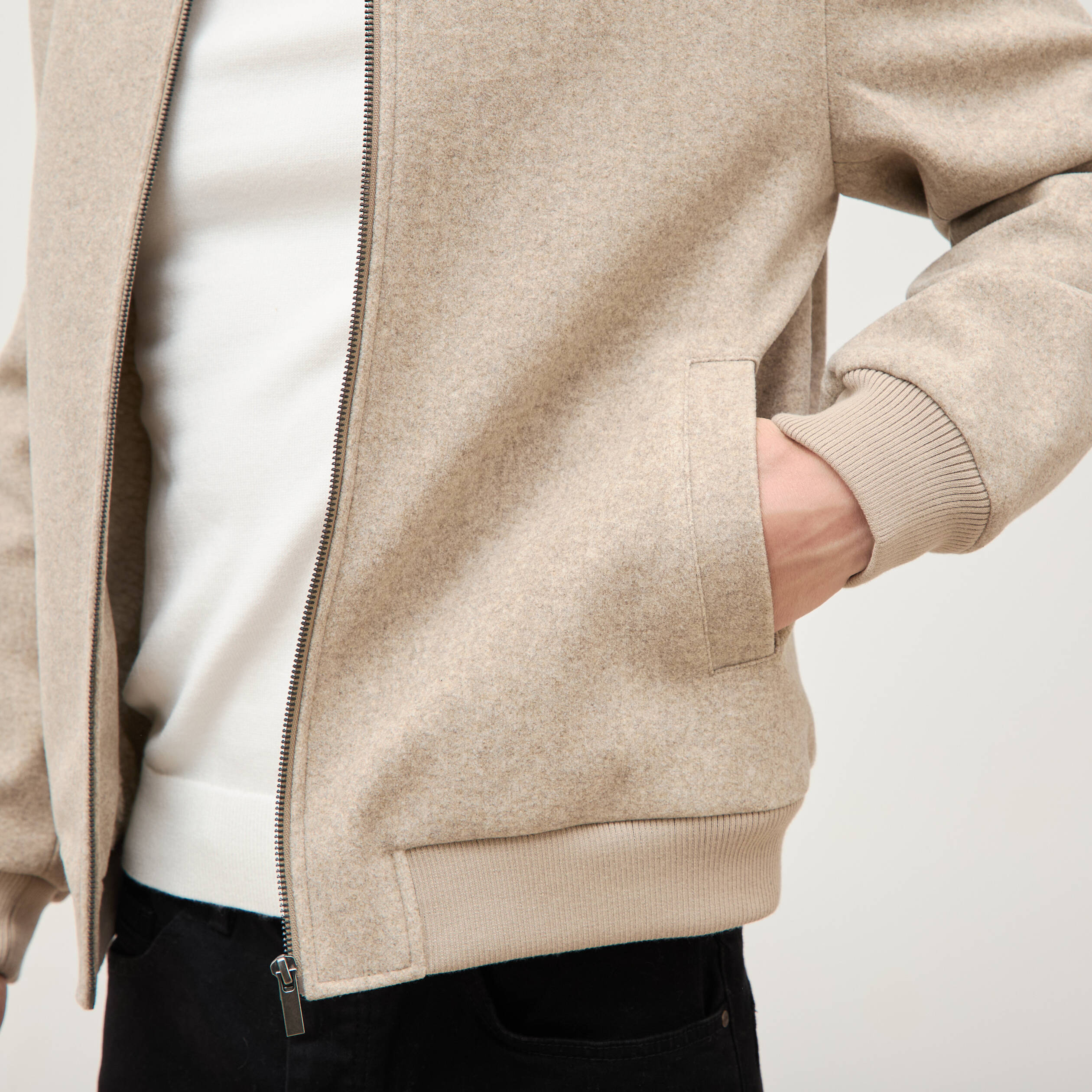 Blouson doubl&eacute; manches longues beige homme