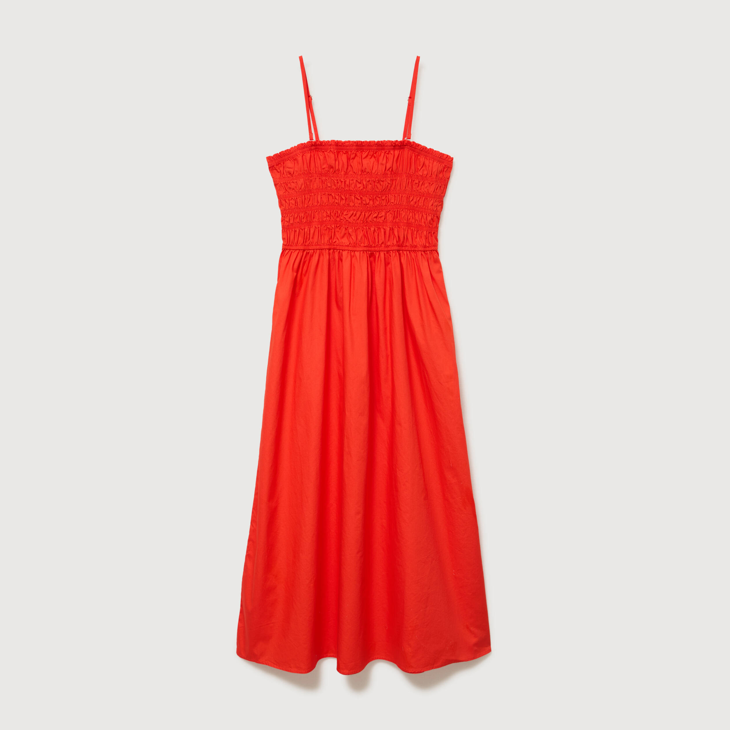Robe bretelles col carr&eacute; en coton orange fonc&eacute; femme