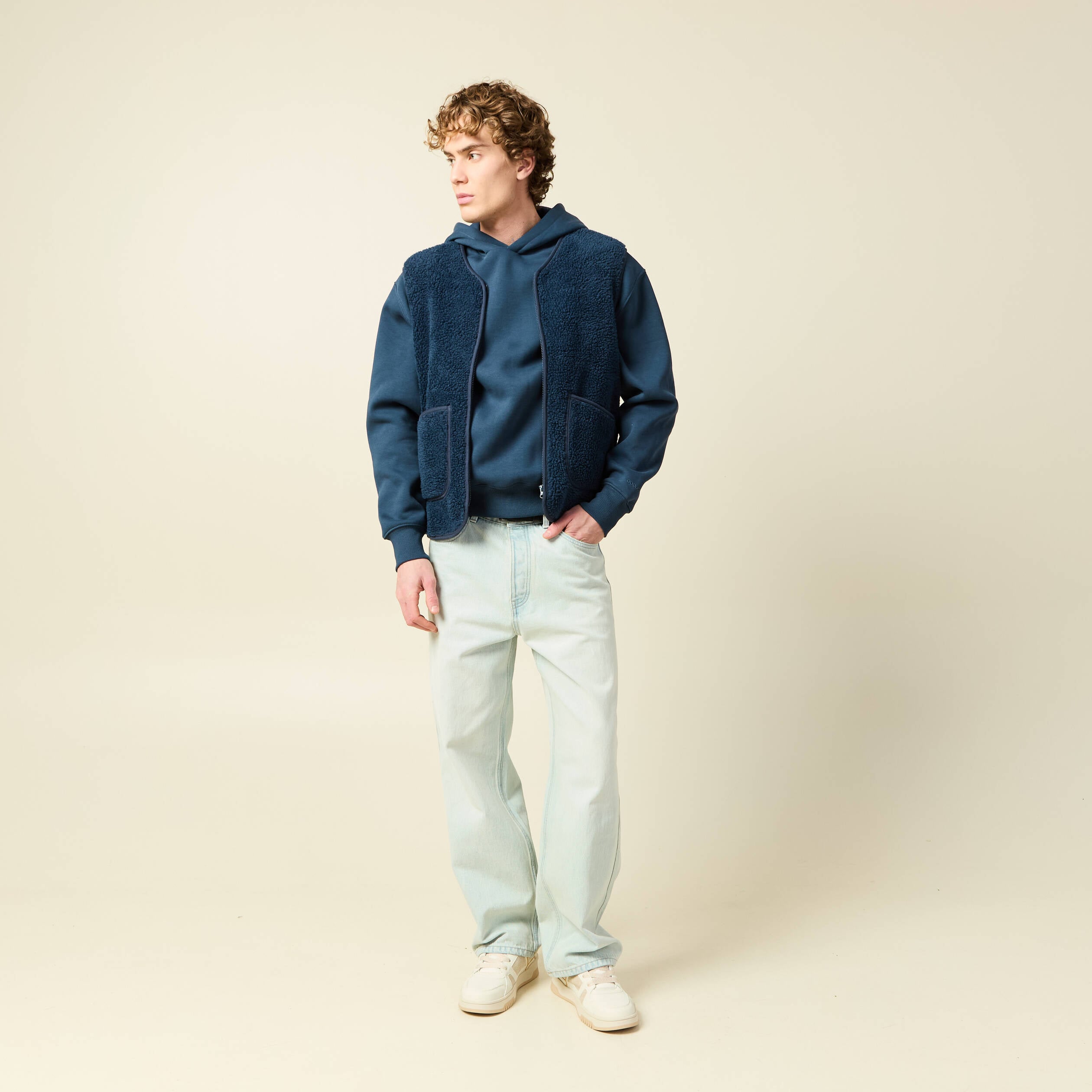 Sweat sans manches effet polaire bleu fonc&eacute; homme