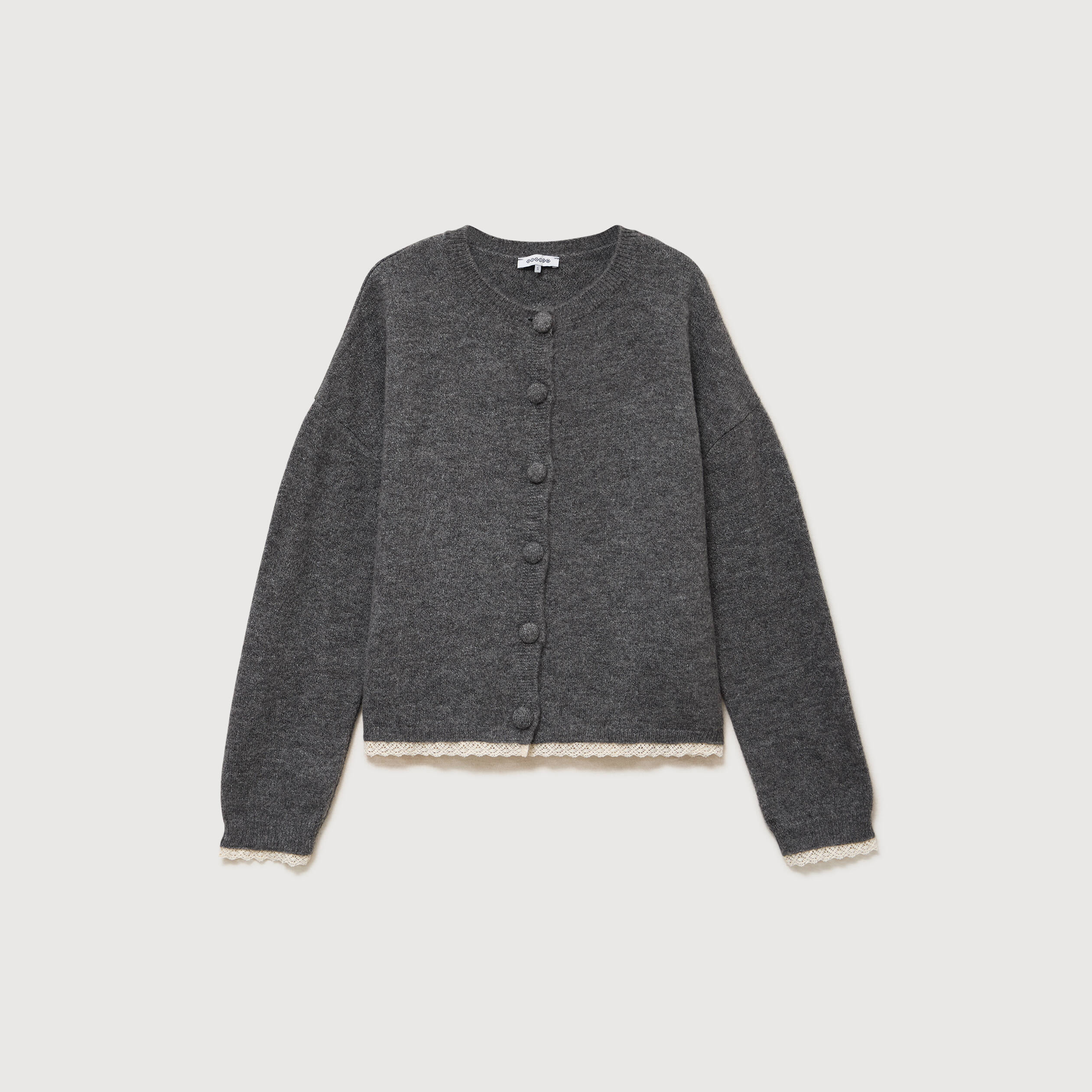 Gilet manches longues col rond gris femme