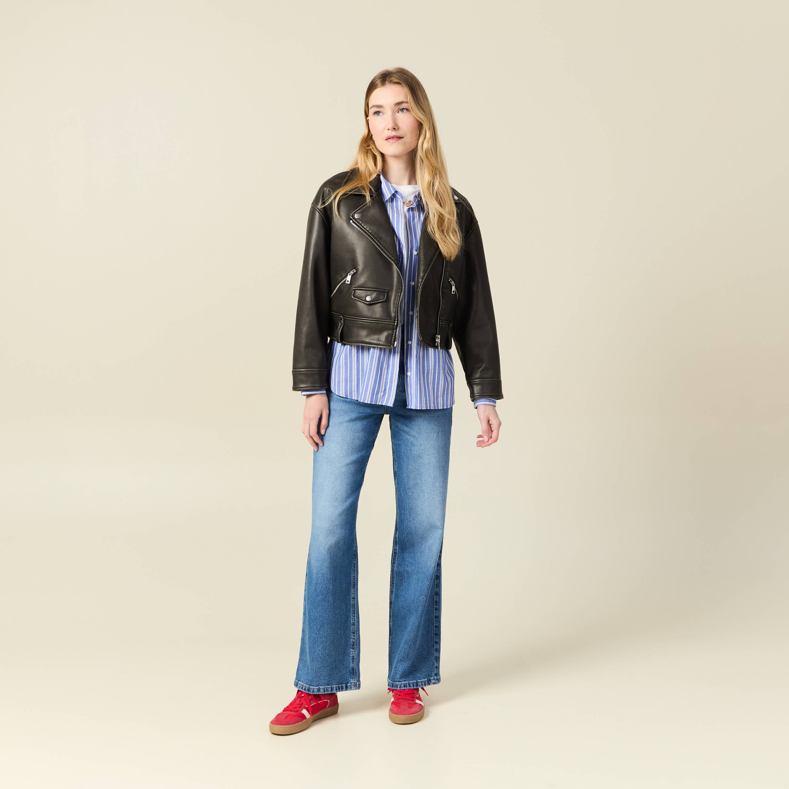 Jeans large taille haute denim stone femme