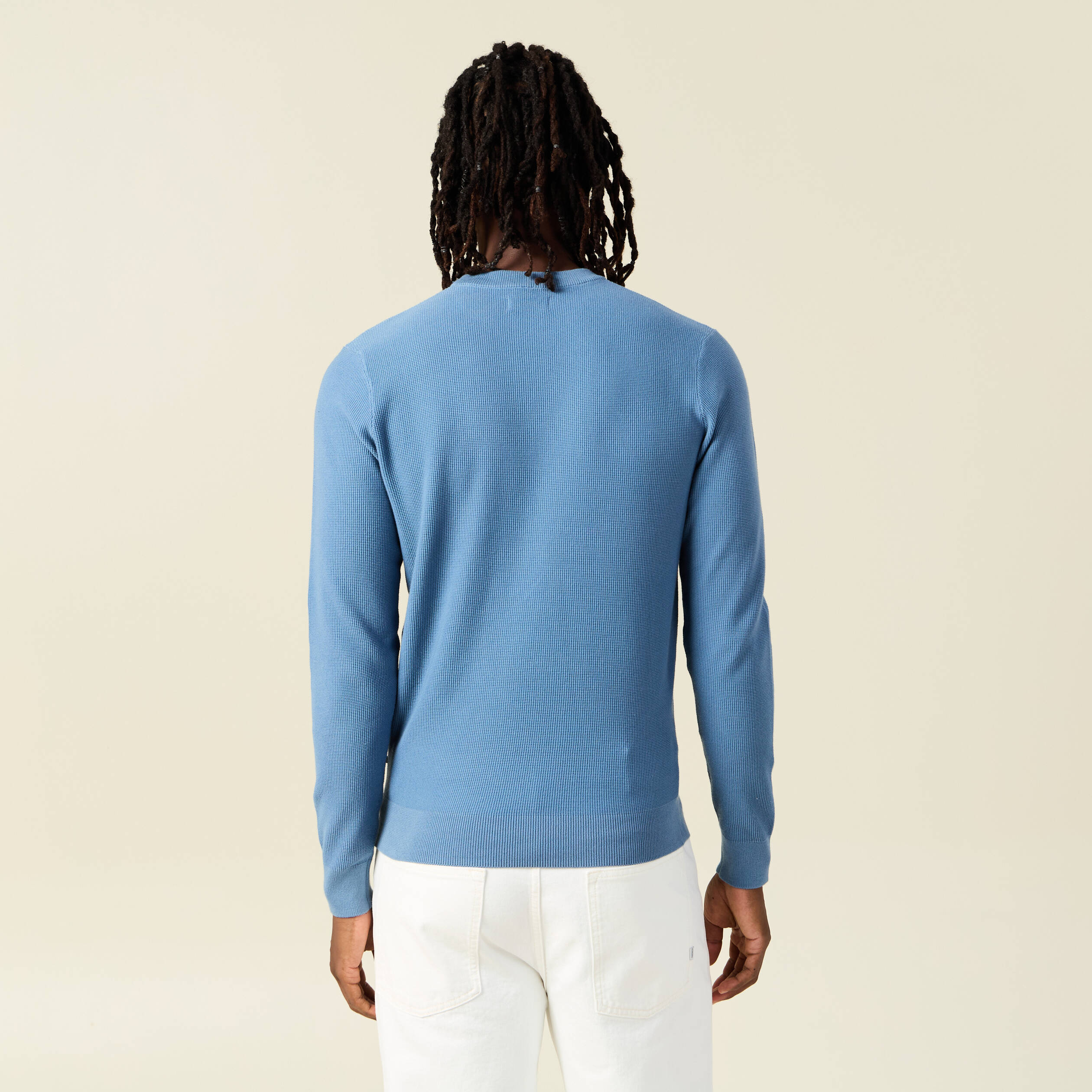 Pull fin col rond manches longues bleu gris homme