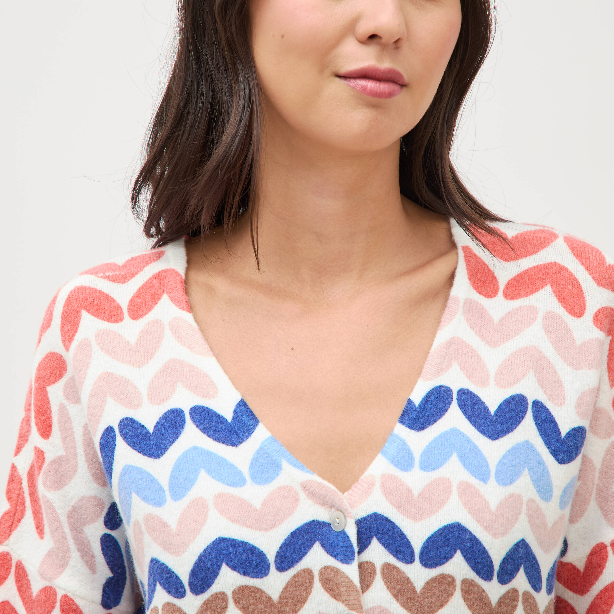 Pull droit col v manches longues multicolore femme