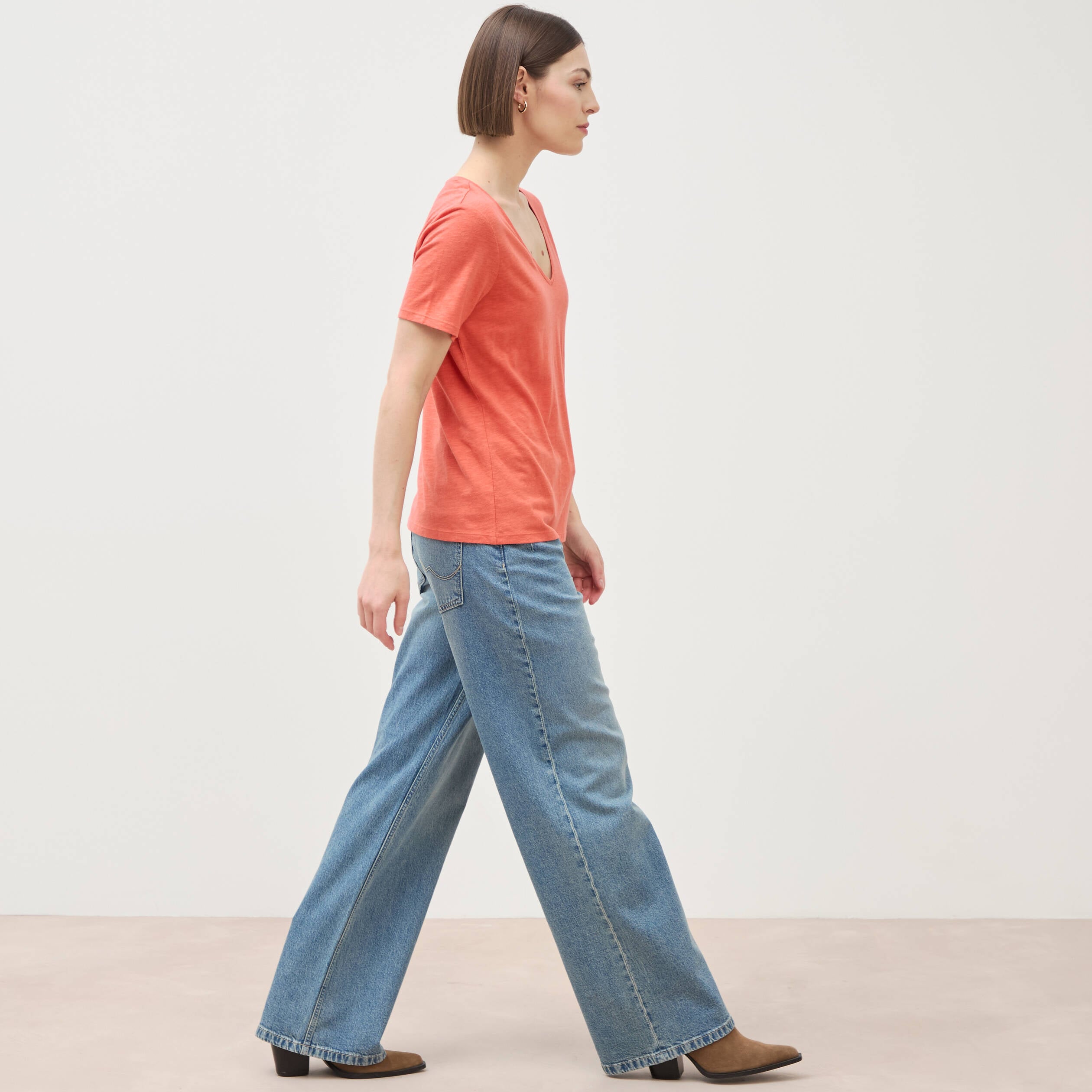T-shirt manches courtes rouge fonc&eacute; femme