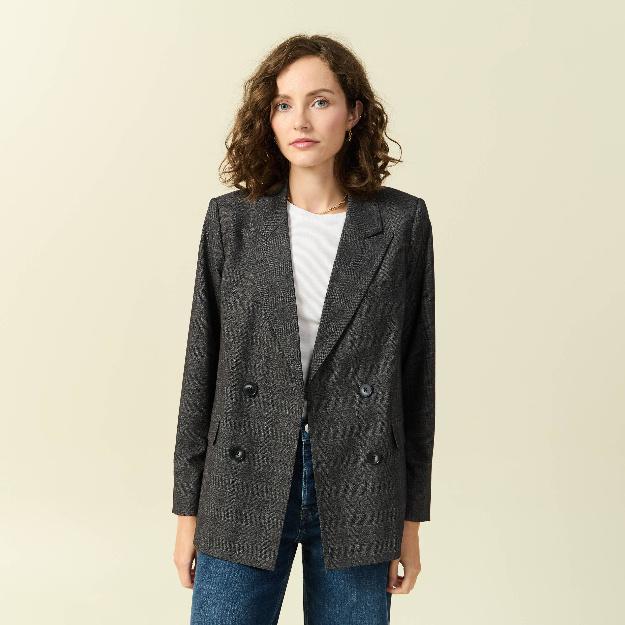 Veste oversize manches longues doublée gris foncé femme Vibs