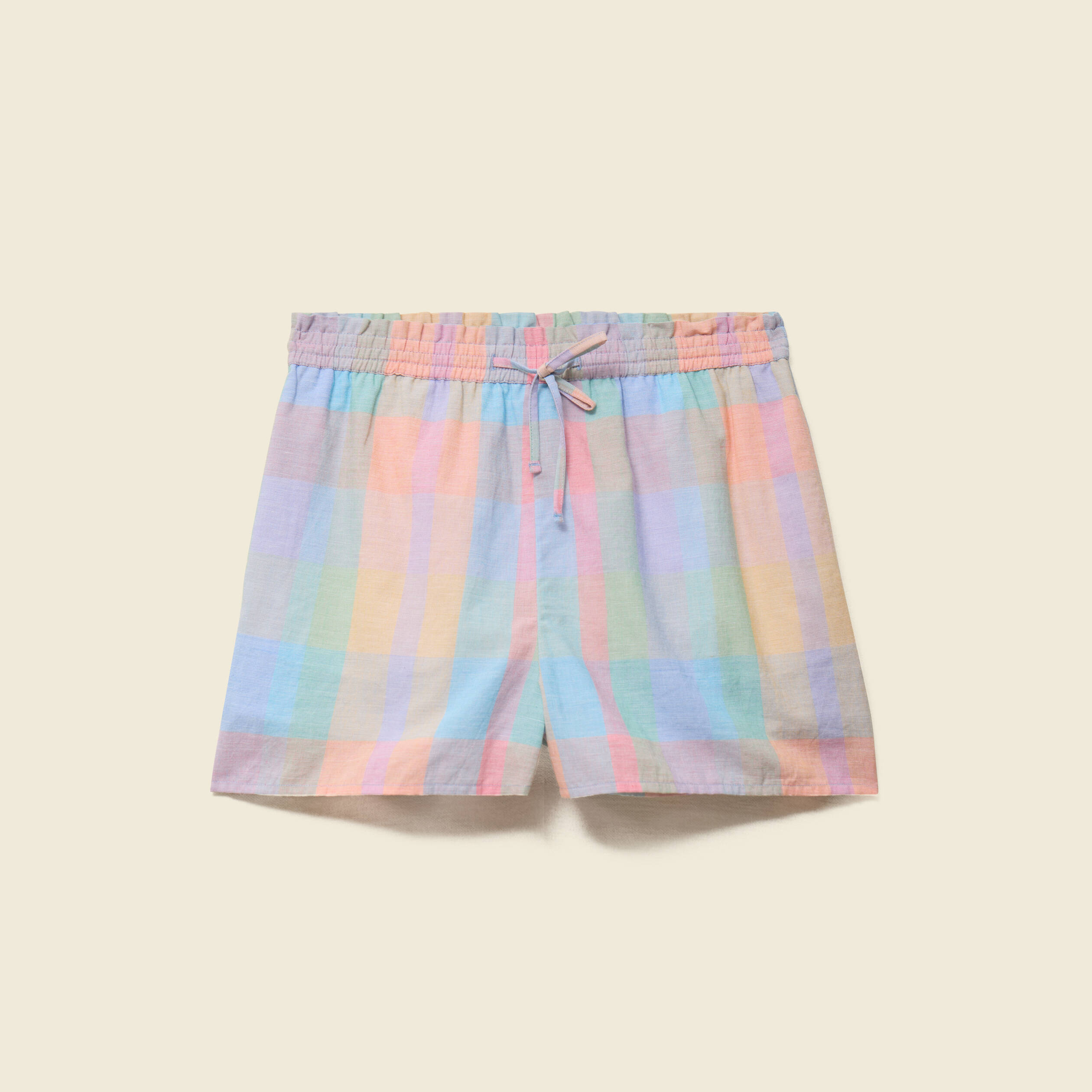 Short &agrave; carreaux en coton doubl&eacute; multicolore femme