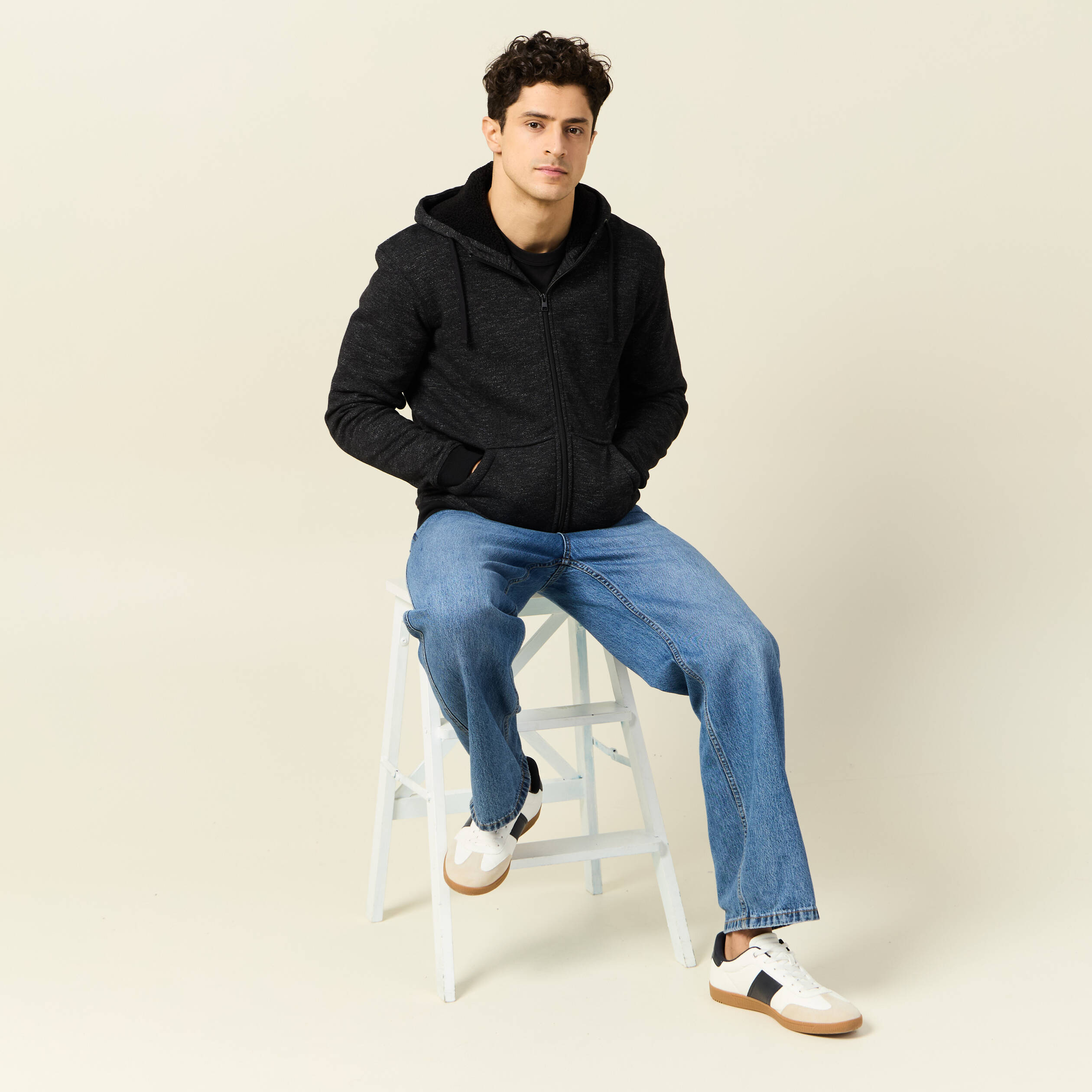 sweat manches longues zippe noir homme Sweat manches longues zippé noir homme