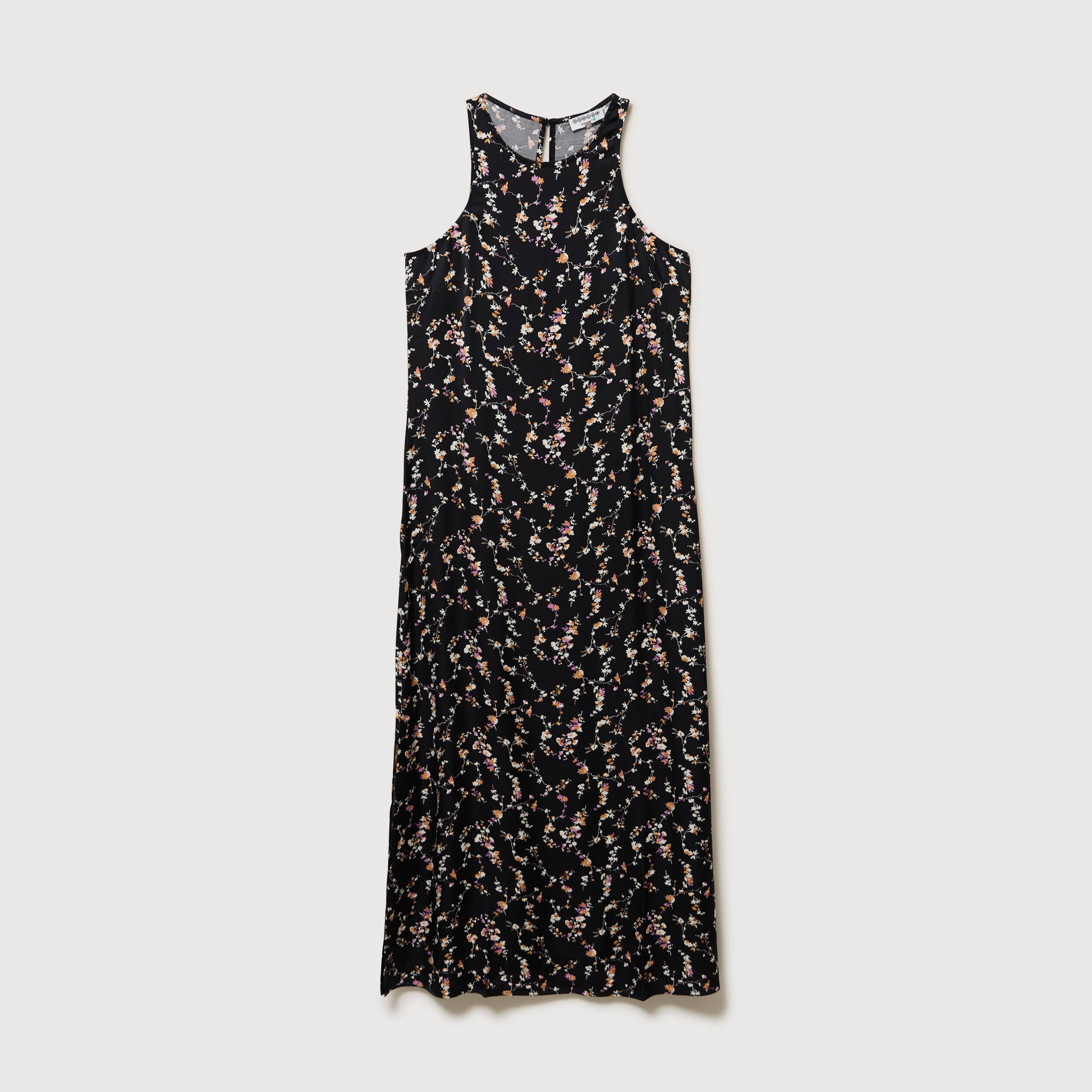 Robe longue droite sans manches col v noir femme