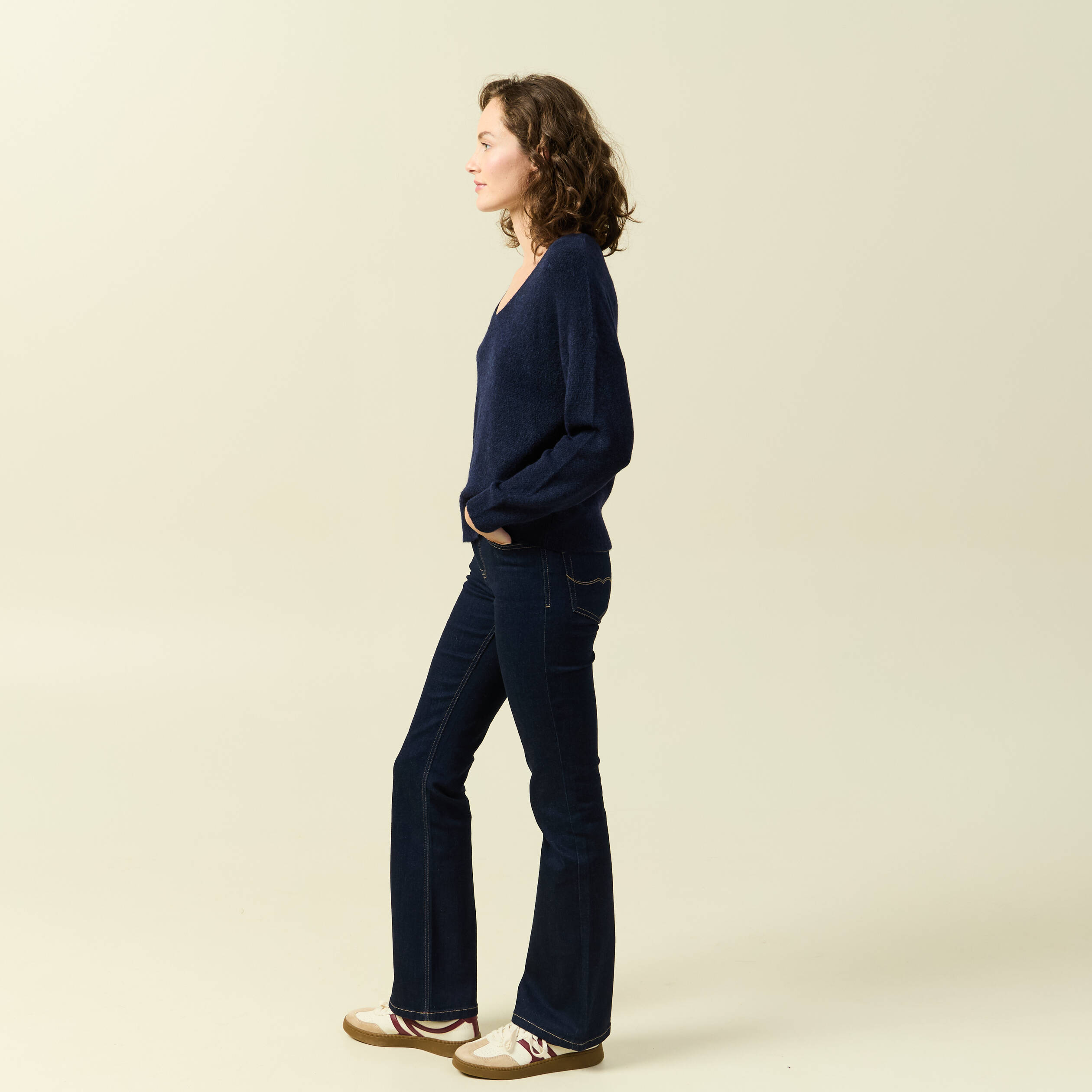 Pull manches longues bleu marine femme