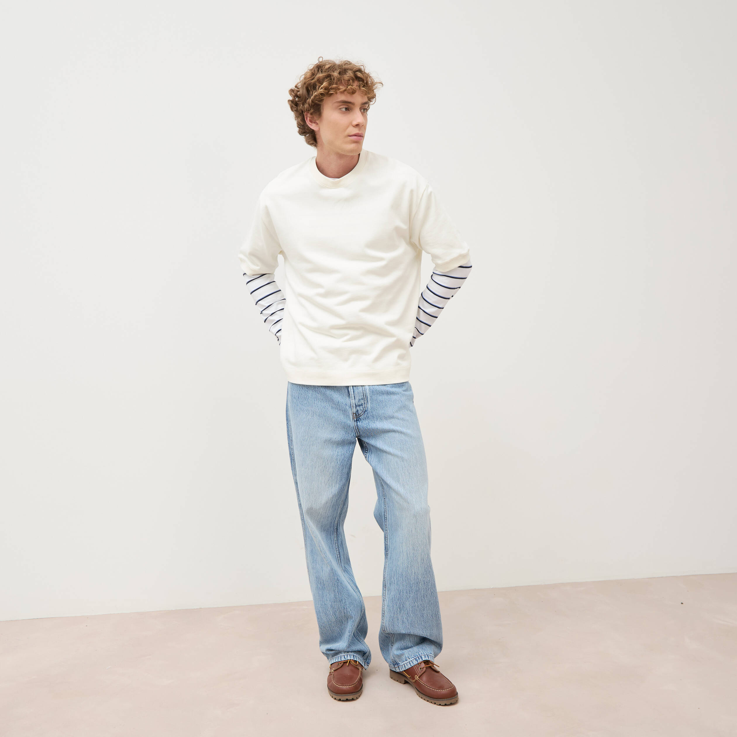 Jeans loose longueur 34 en coton denim snow bleach homme