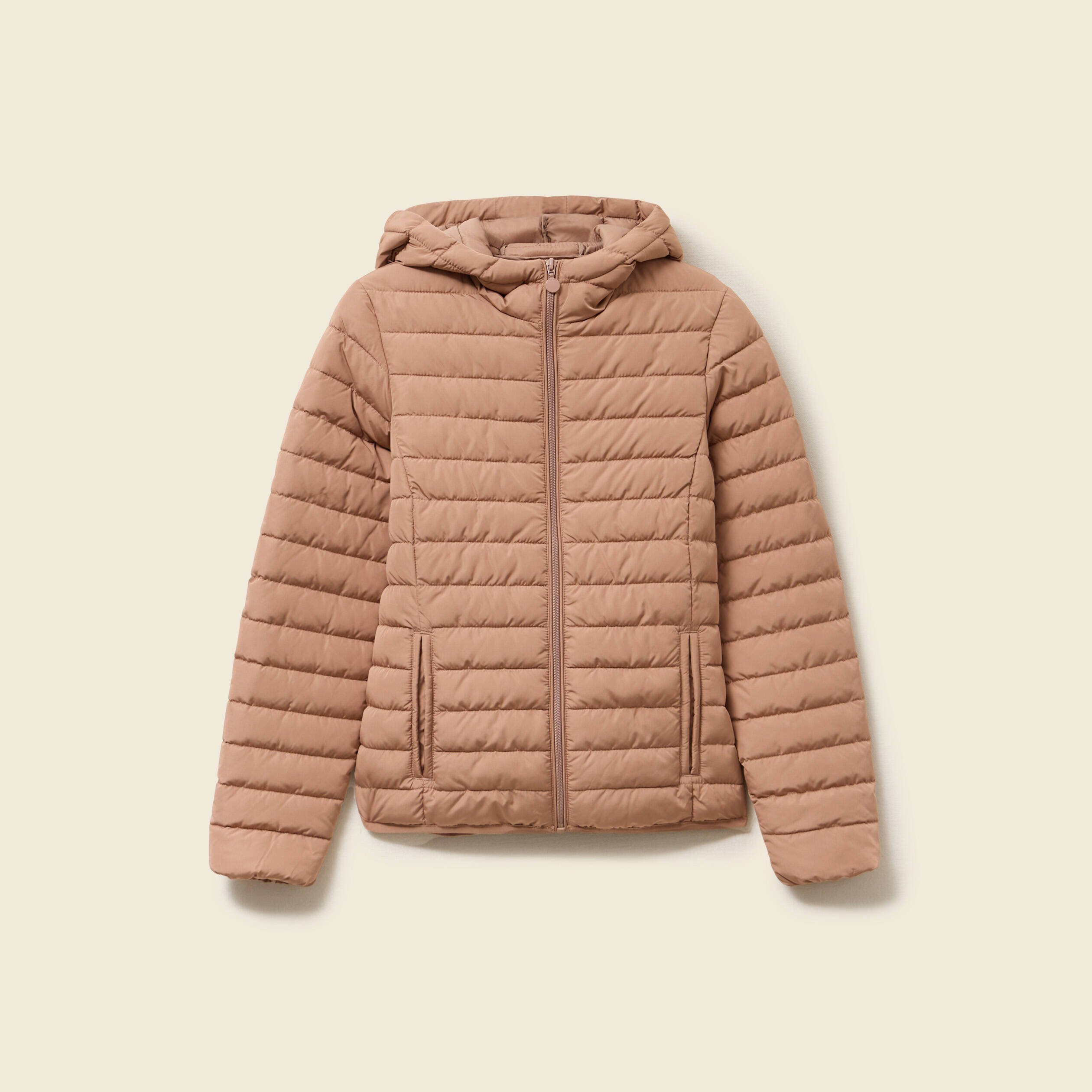 doudoune ajustee mi longue a capuche marron clair femme Doudoune ajustée mi-longue à capuche marron clair femme