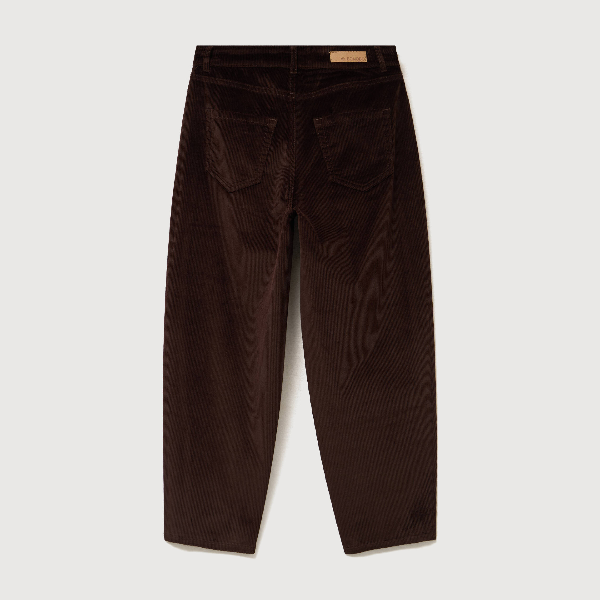Pantalon barrel taille haute velours marron femme