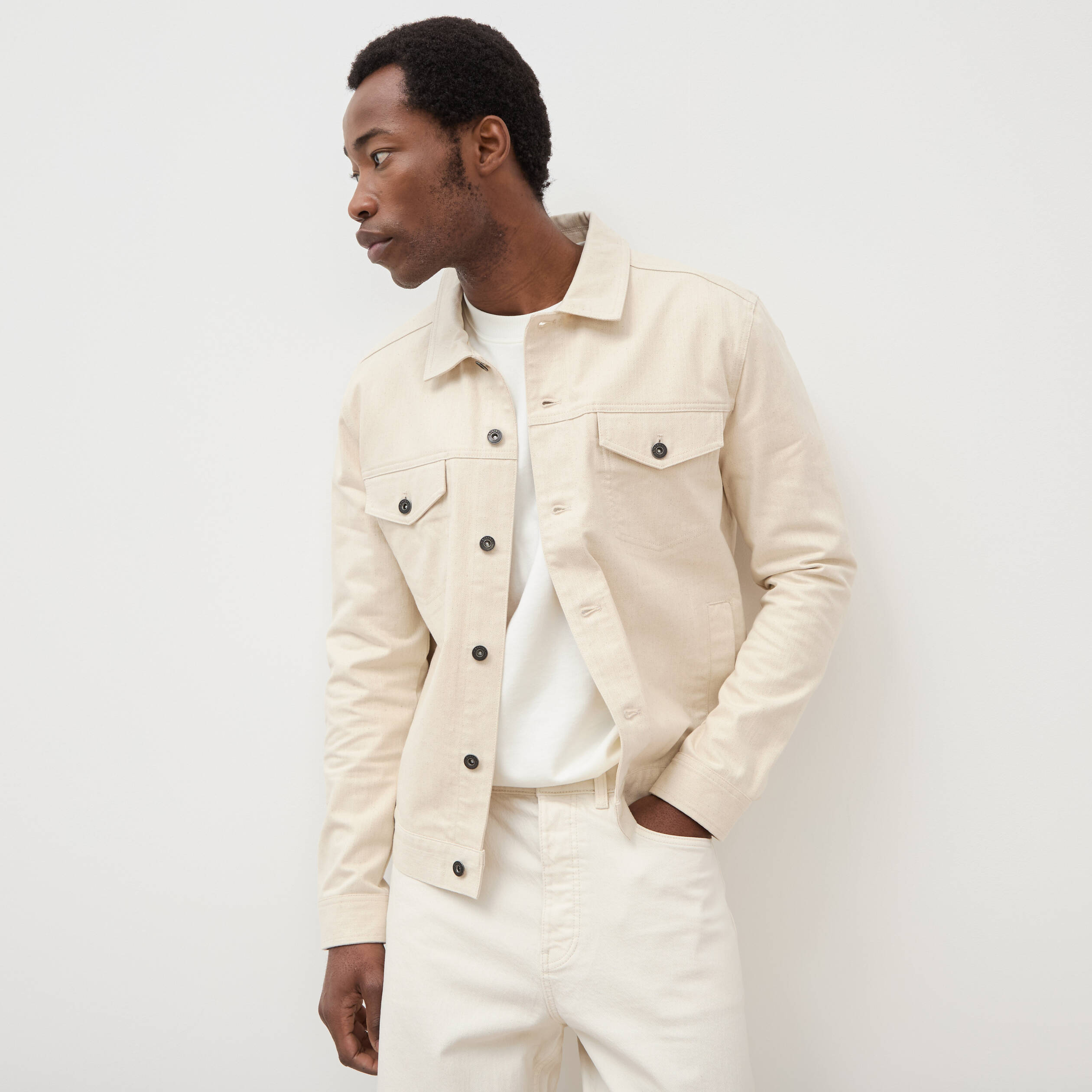 Veste manches longues col classique ecru homme