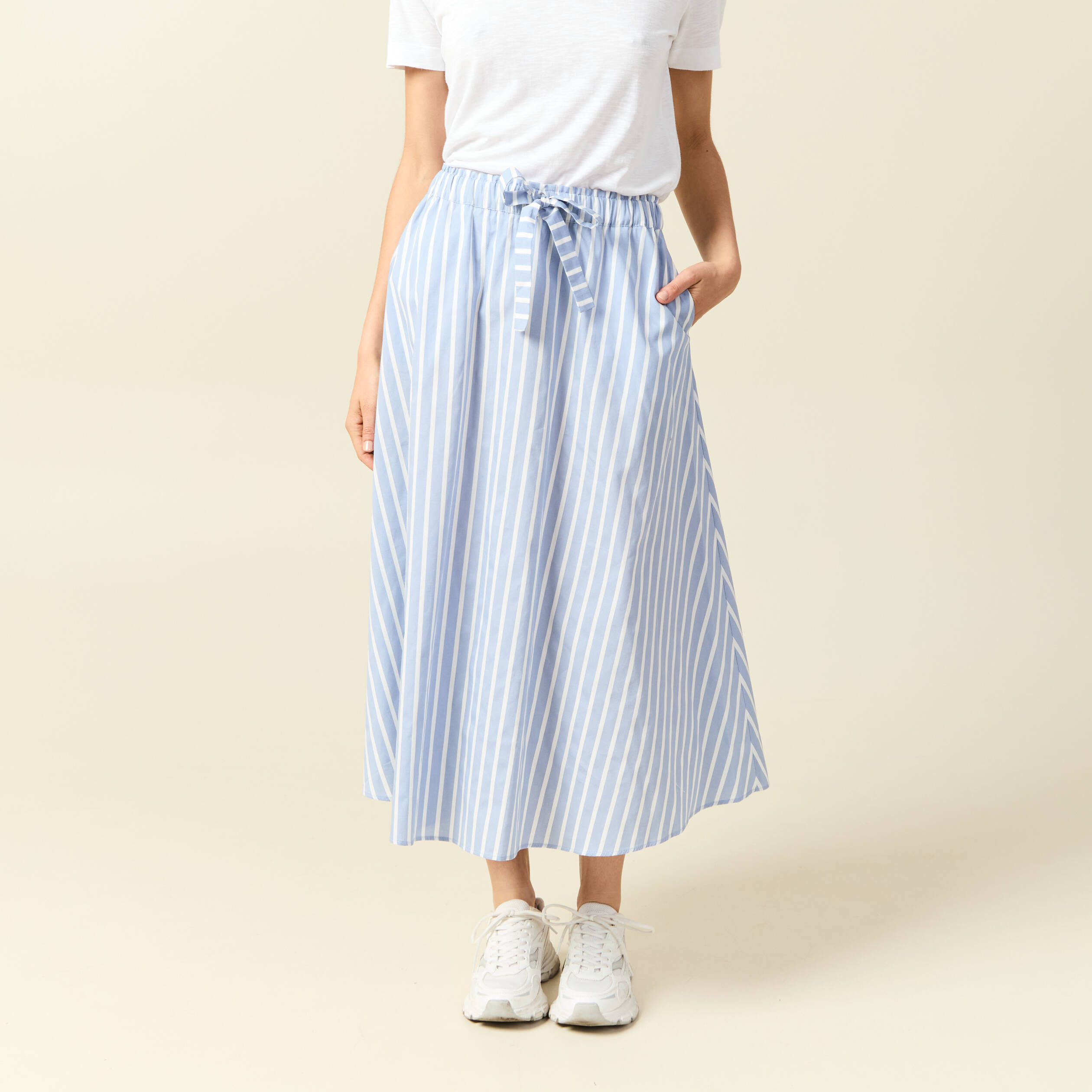 jupe longue evasee en coton bleu ciel femme Jupe longue évasée en coton bleu ciel femme