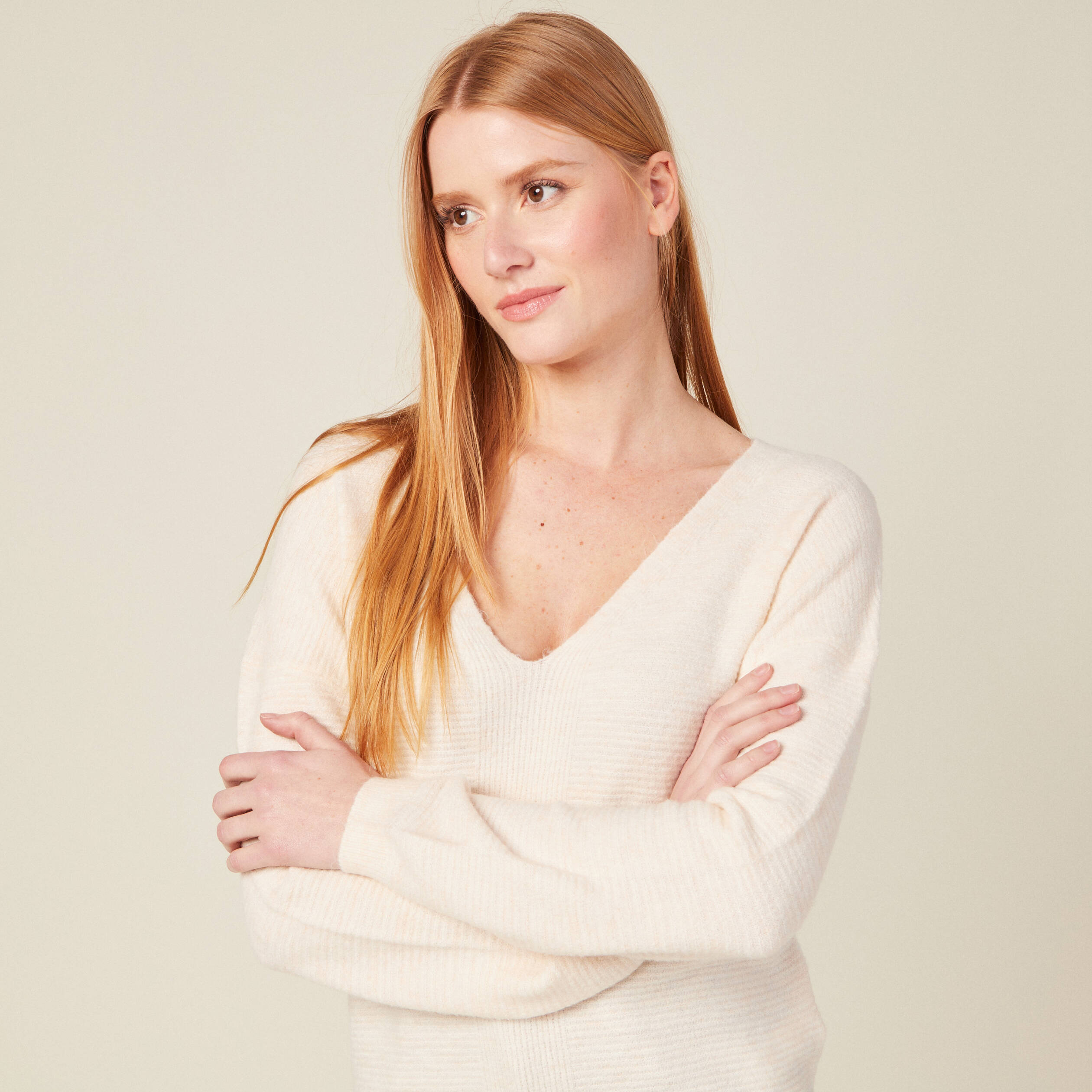 Pull manches longues ecru femme