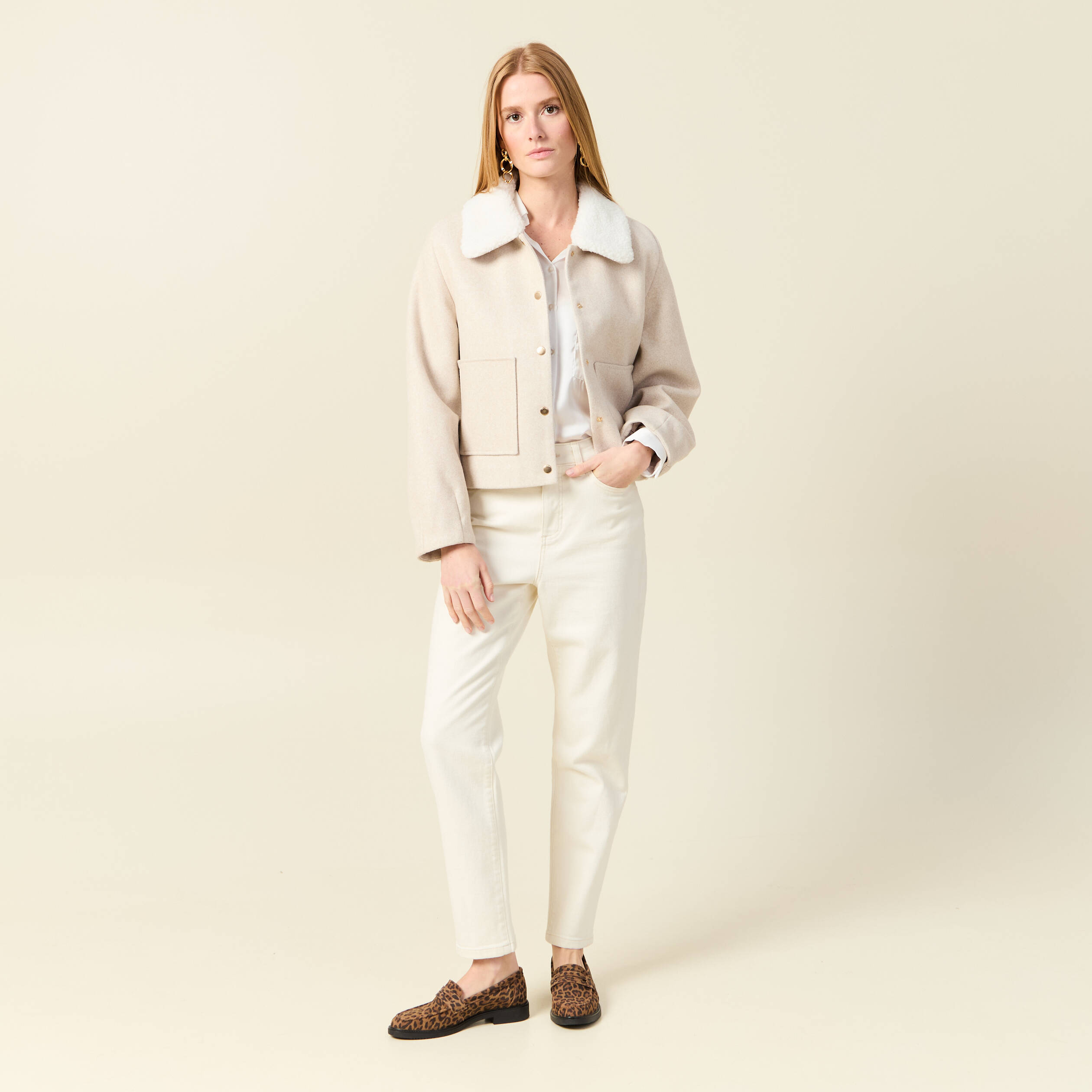 Beige Bonobo Femme Veste Veste Ajustée Effet Polaire Doublée Creme